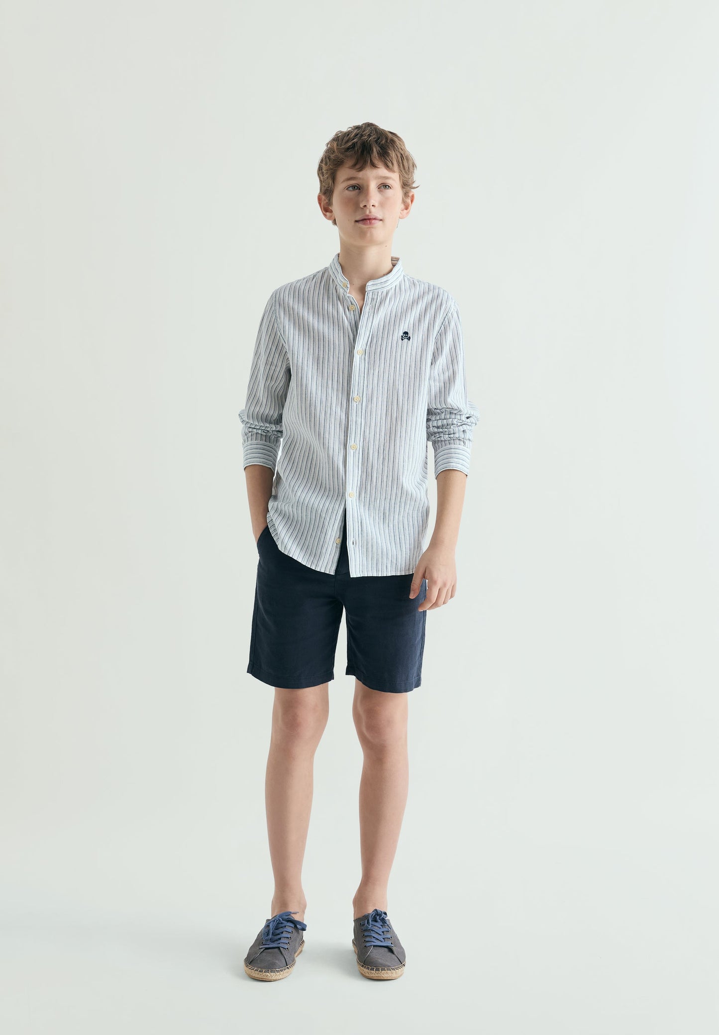 STRIPE SHIRT WITH STAND-UP COLLAR