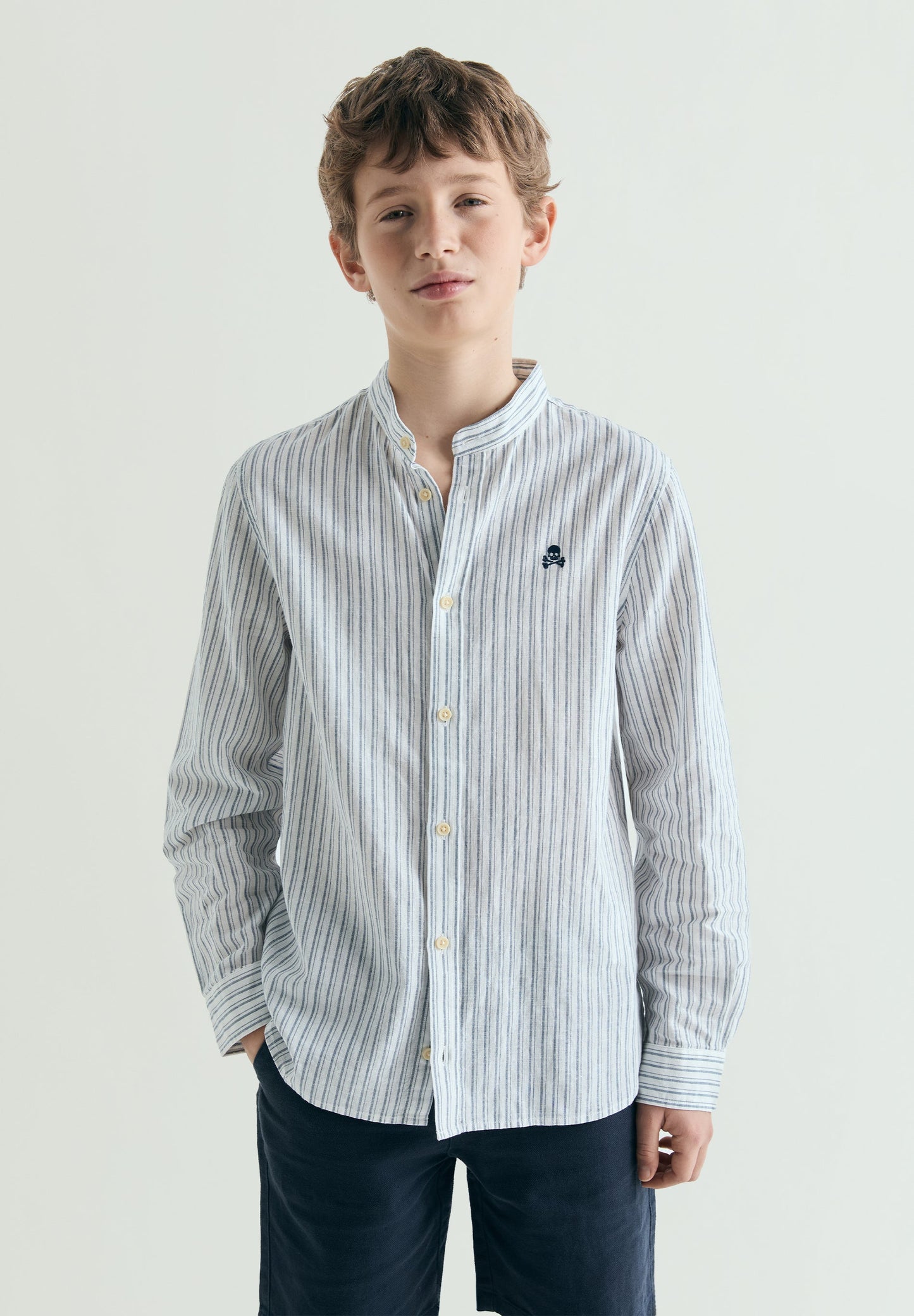 STRIPE SHIRT WITH STAND-UP COLLAR