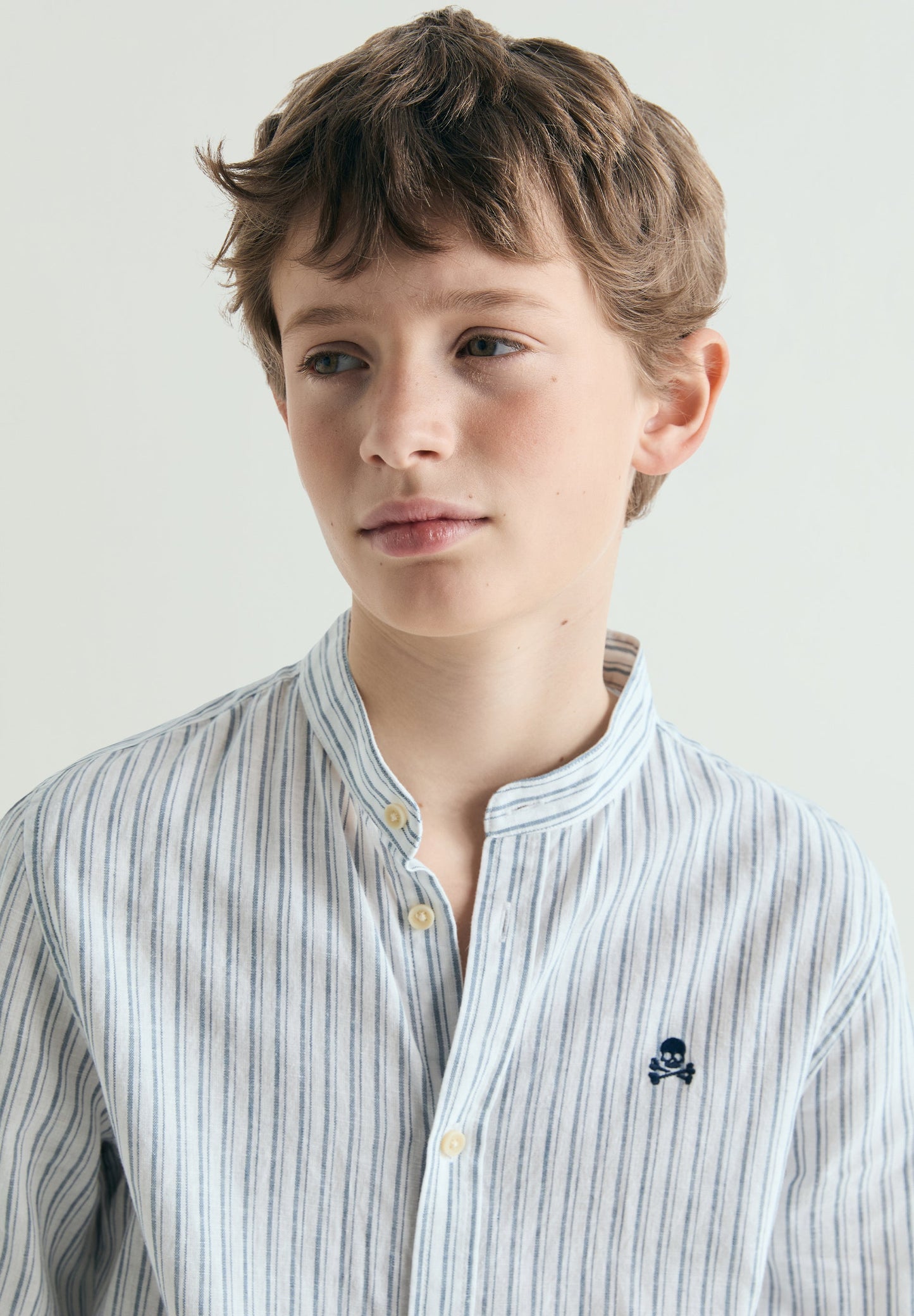 STRIPE SHIRT WITH STAND-UP COLLAR