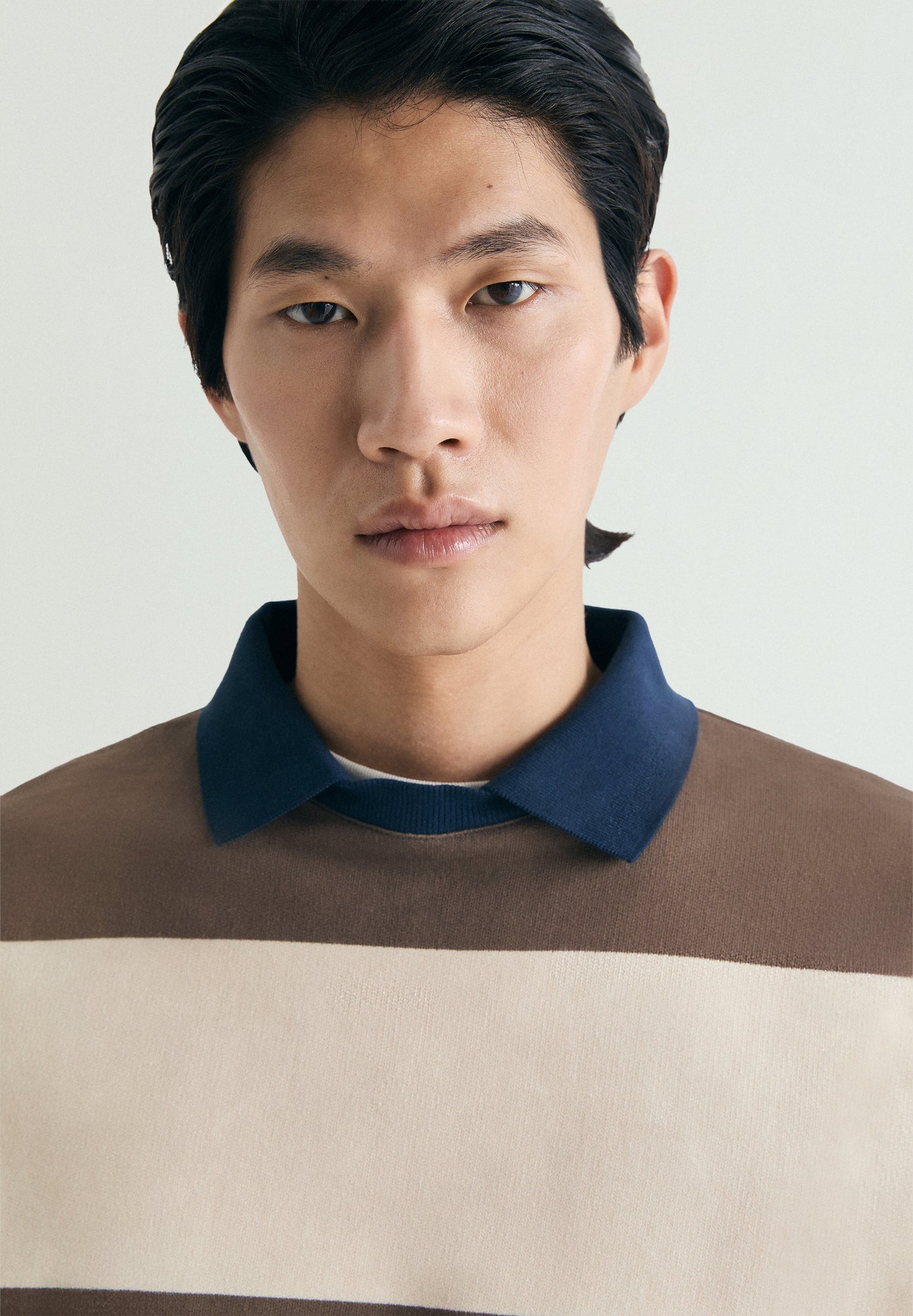 STRIPED SWEATSHIRT WITH CONTRAST COLLAR