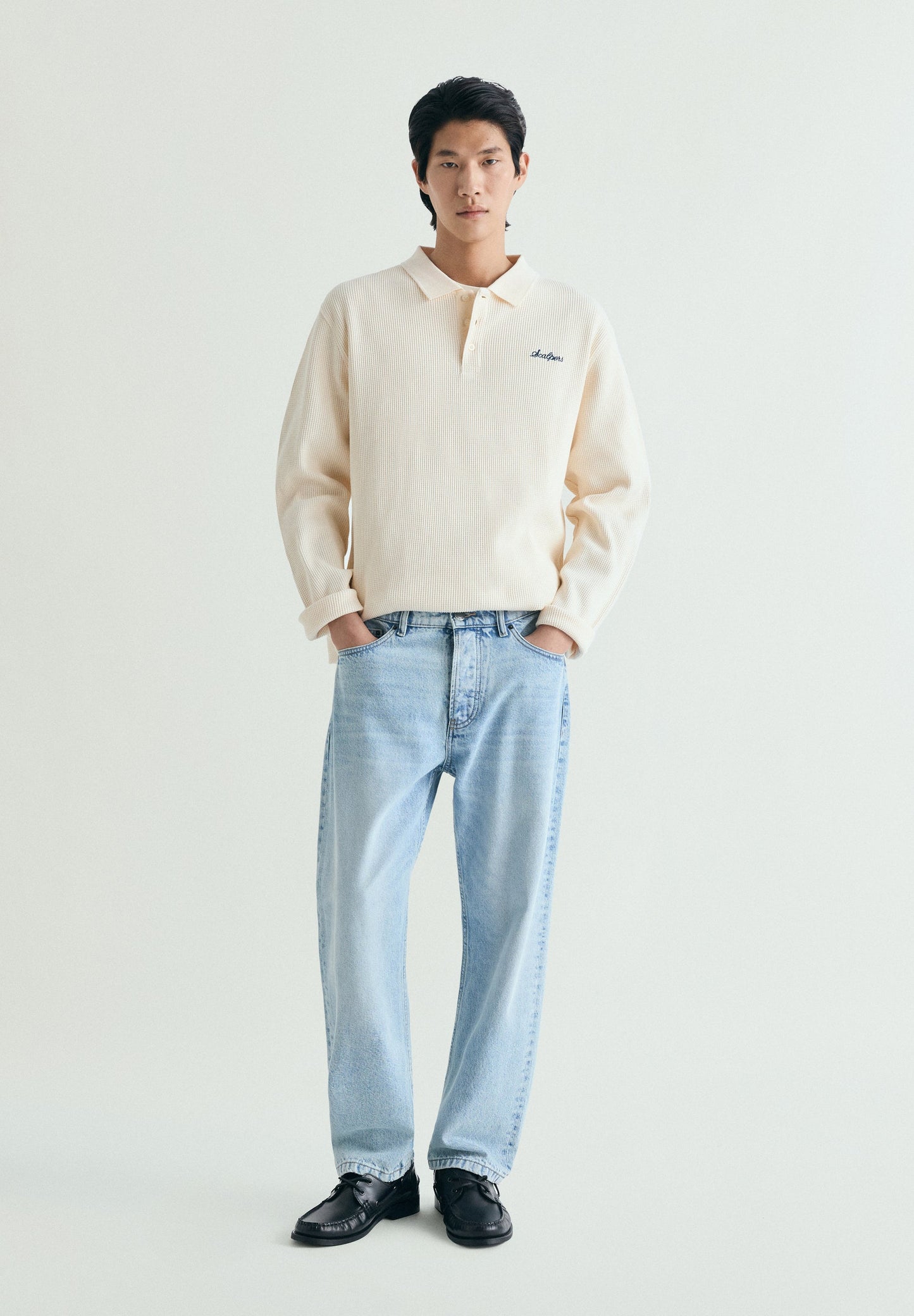 WAFFLE POLO SHIRT-STYLE SWEATSHIRT