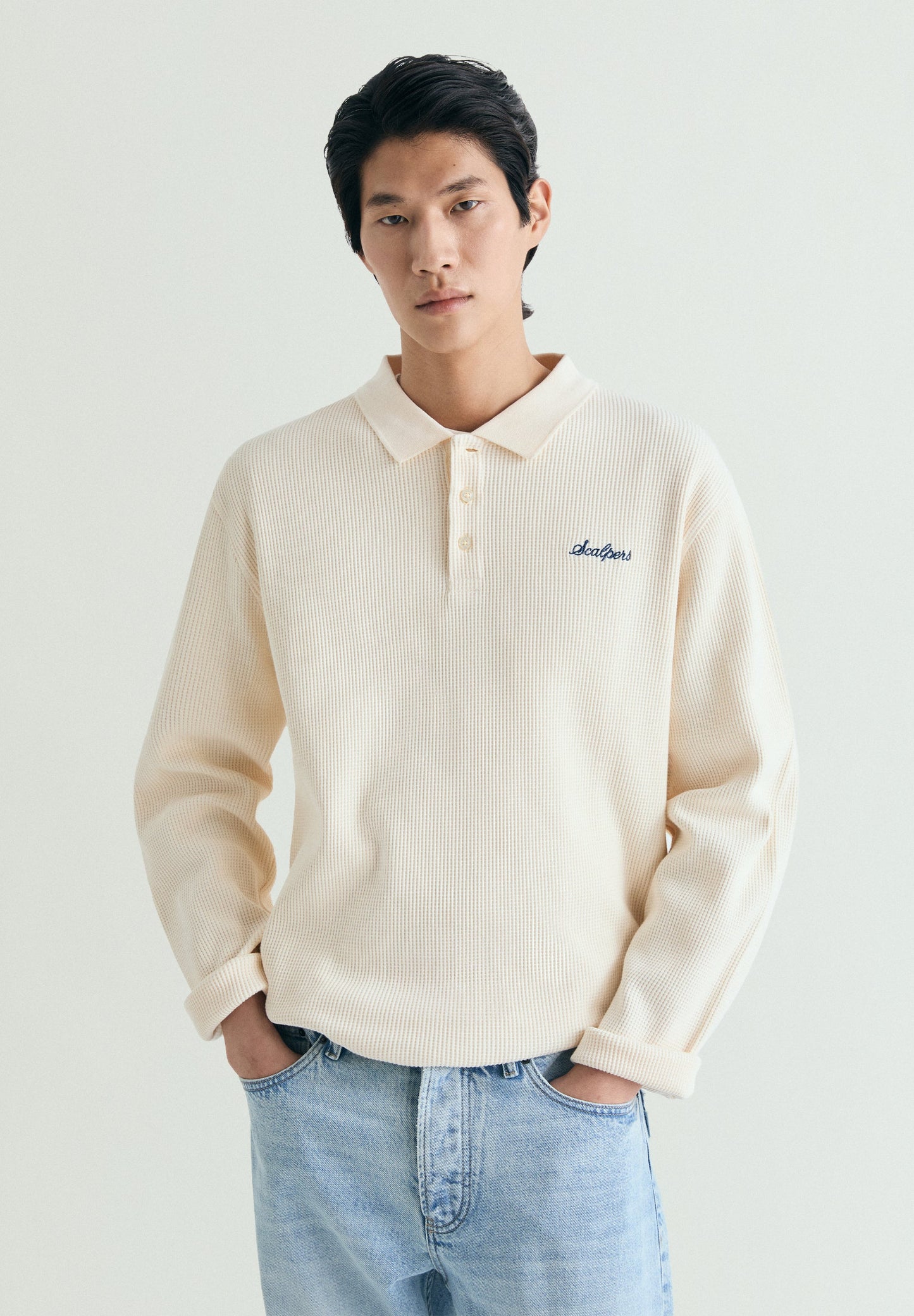 WAFFLE POLO SHIRT-STYLE SWEATSHIRT