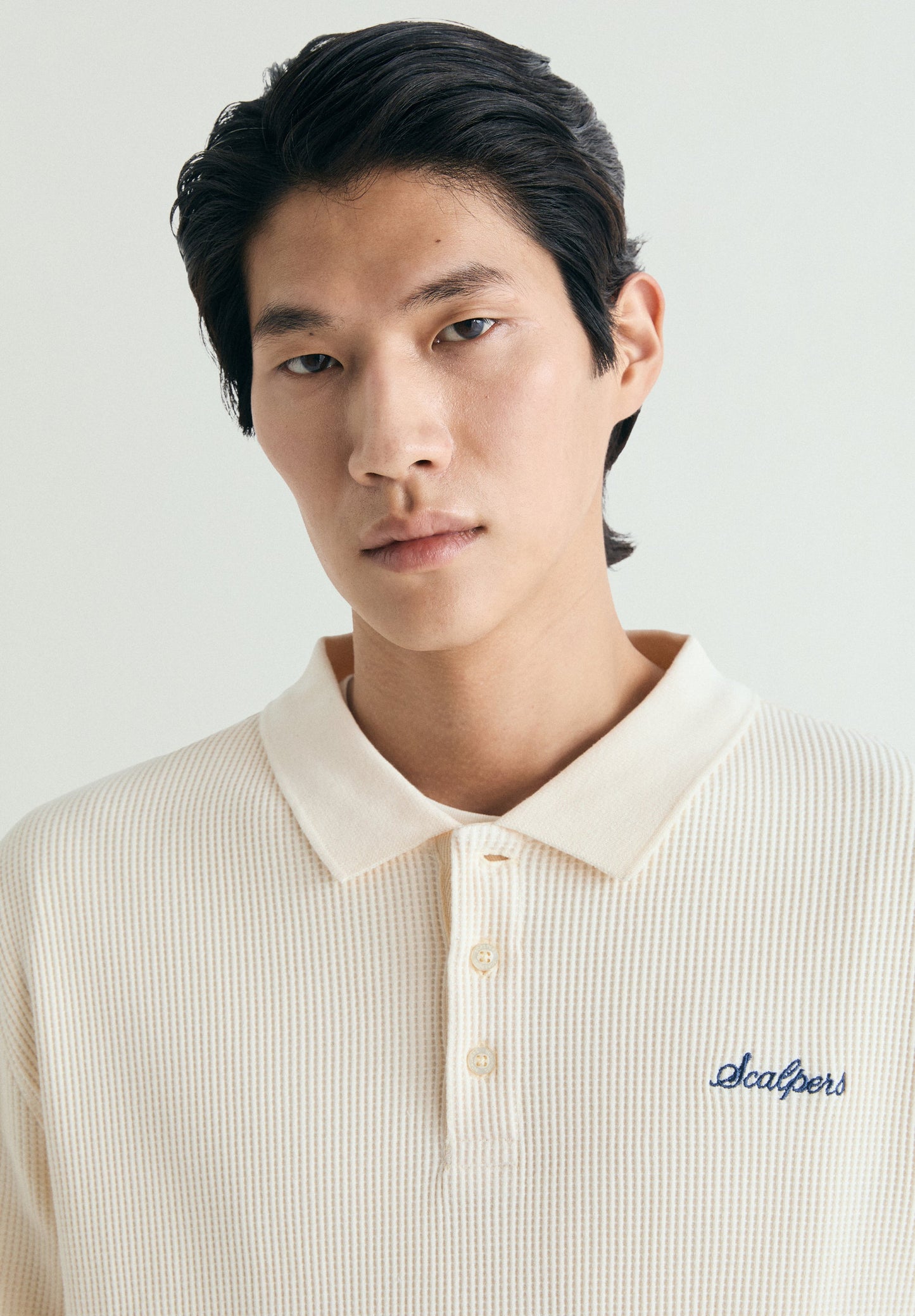 WAFFLE POLO SHIRT-STYLE SWEATSHIRT