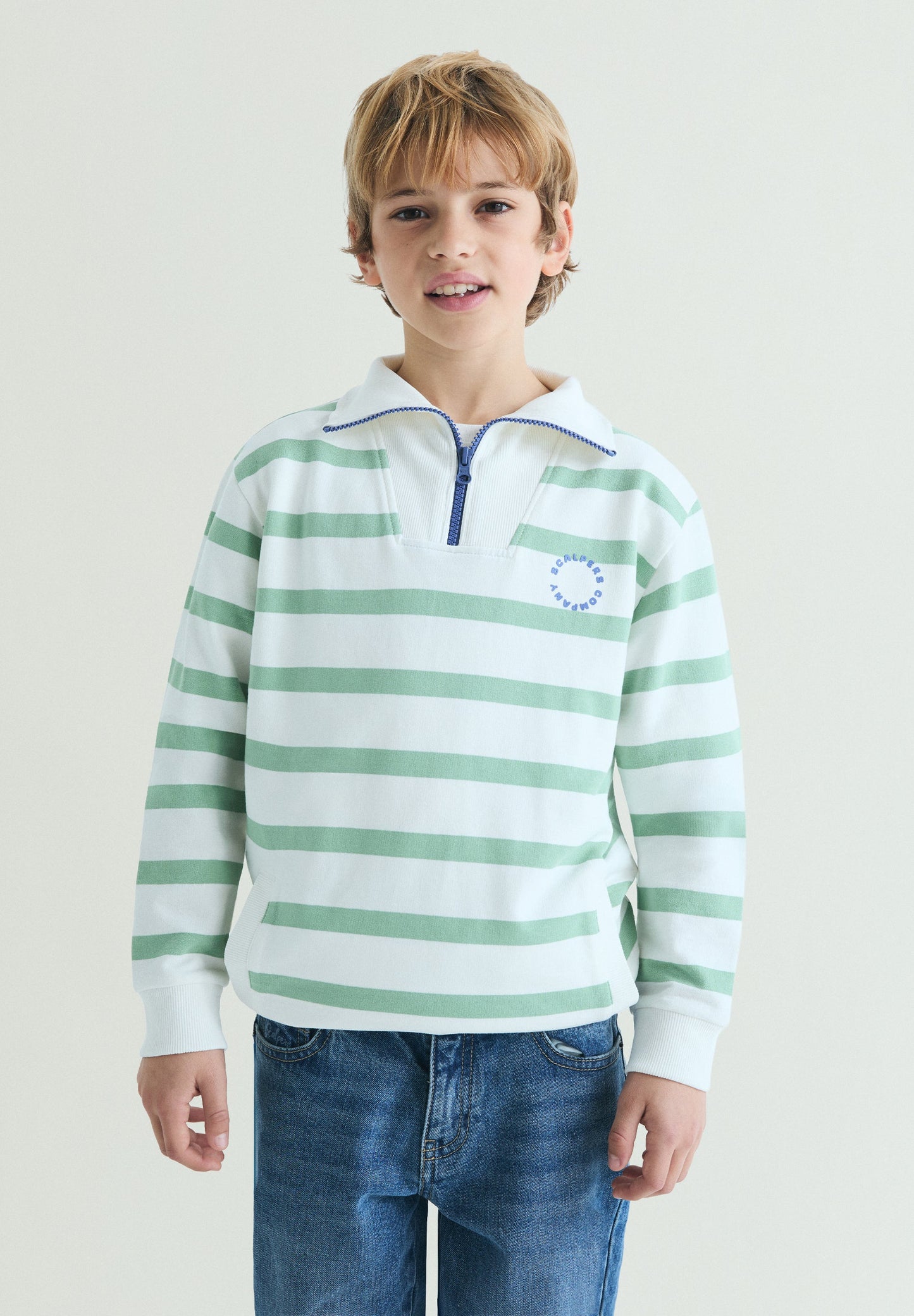 STRIPED SWEATSHIRT WITH POLO SHIRT COLLAR