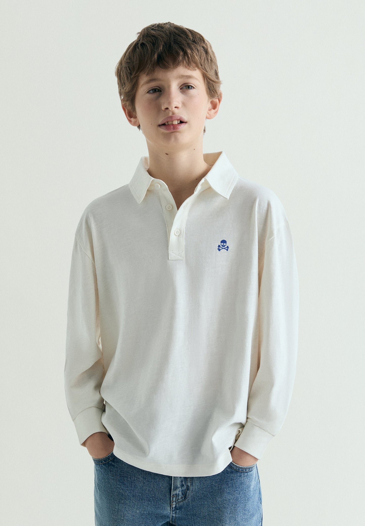 LONG SLEEVE POLO SHIRT WITH CONTRAST PRINT