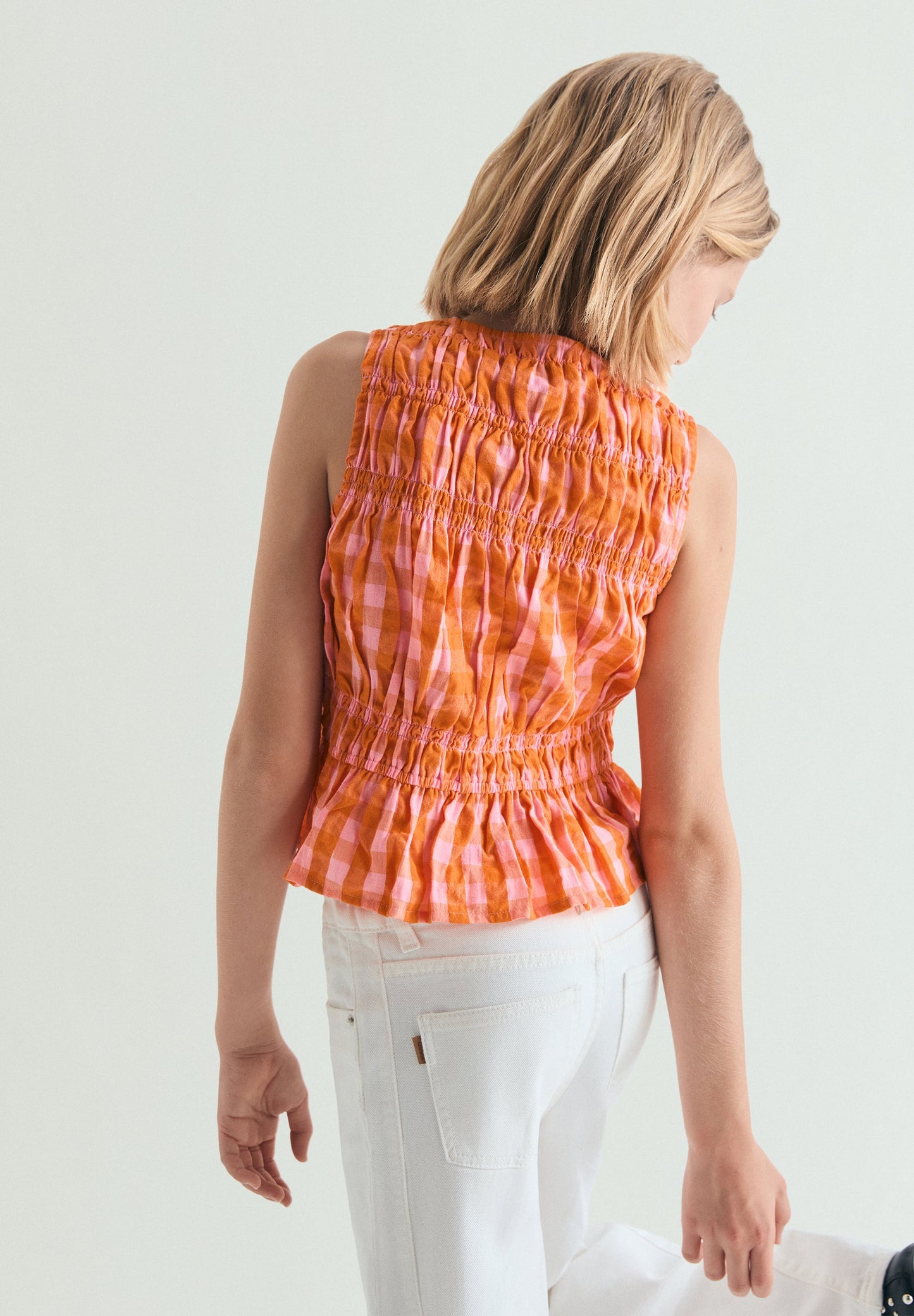 GATHERED GINGHAM TOP