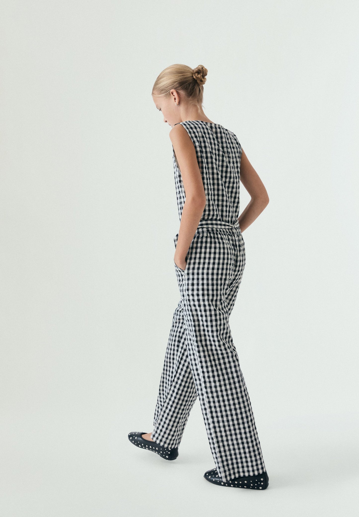BELTED GINGHAM JUMPSUIT