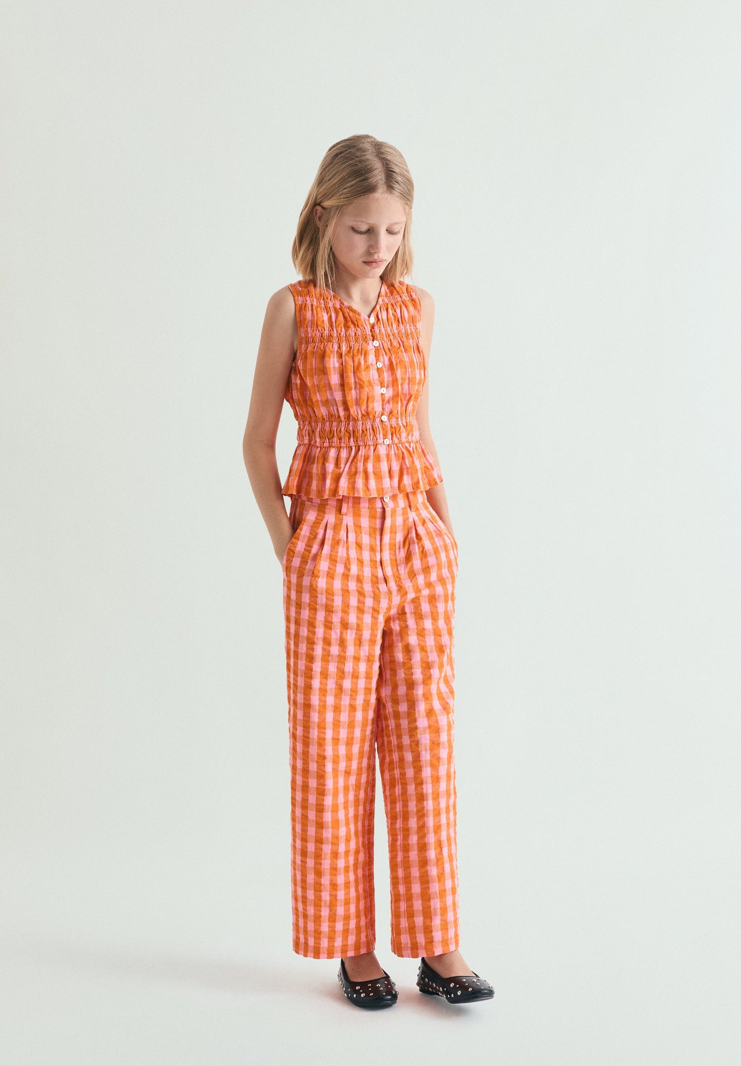 GINGHAM TROUSERS WITH DARTS