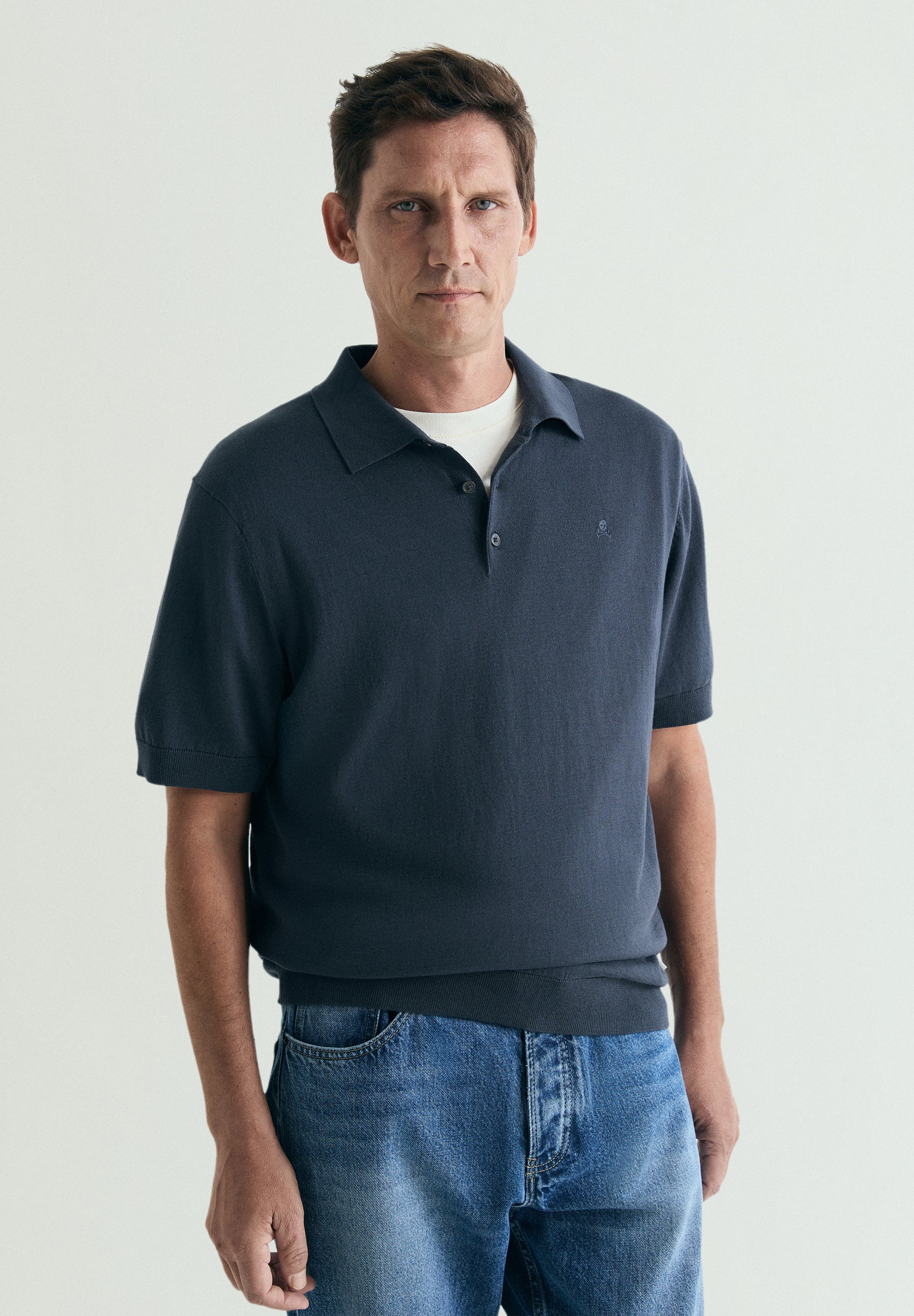 FINE-KNIT SKULL POLO SHIRT
