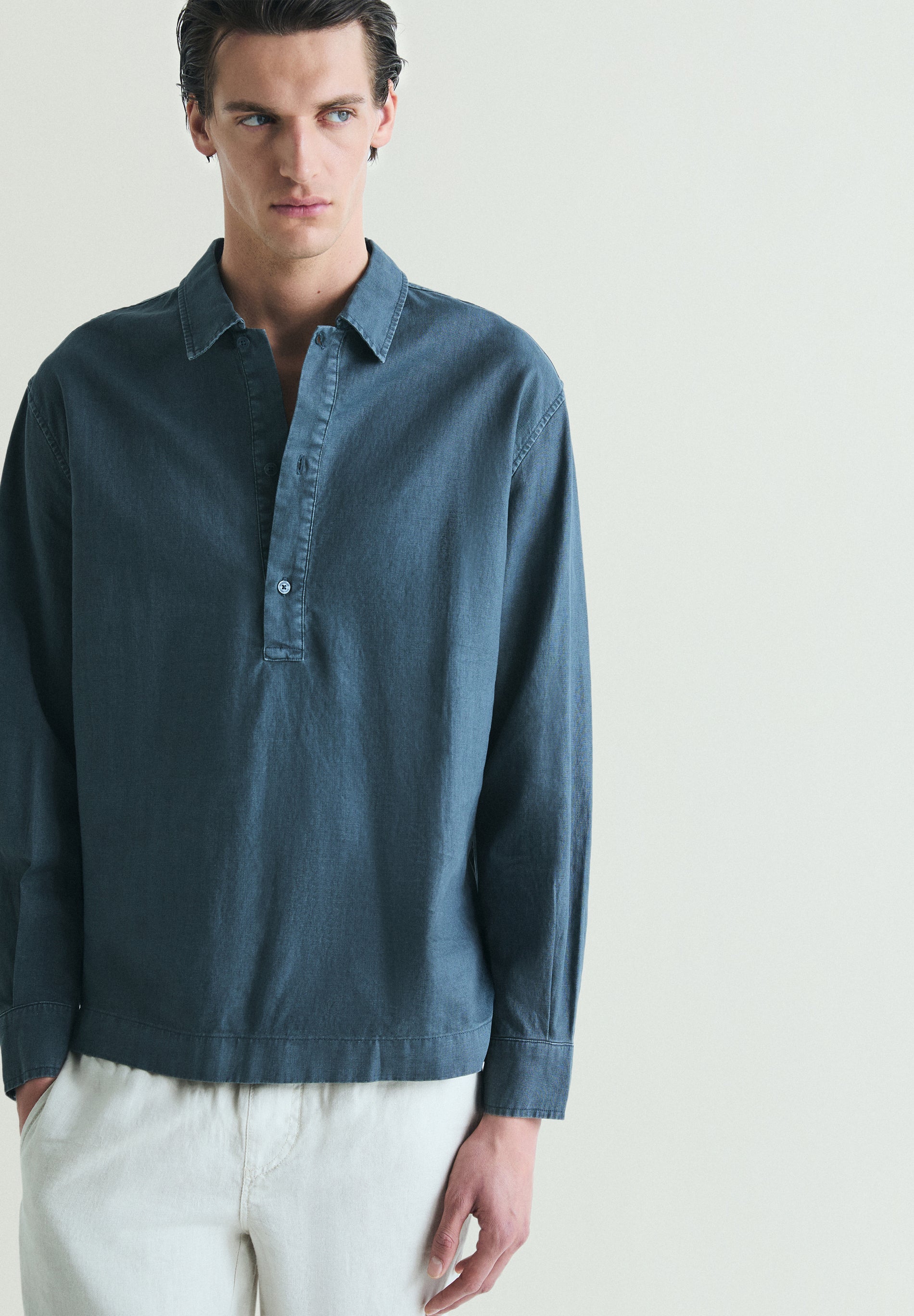 LINEN LOOSE FIT POLO SHIRT