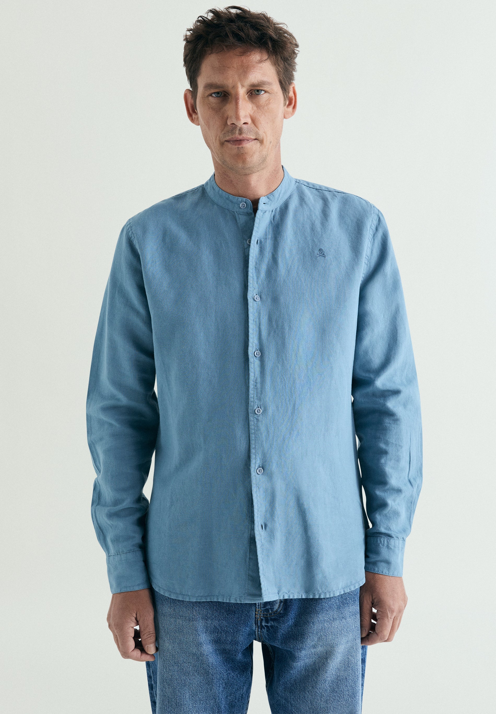 LINEN SHIRT WITH STAND-UP COLLAR
