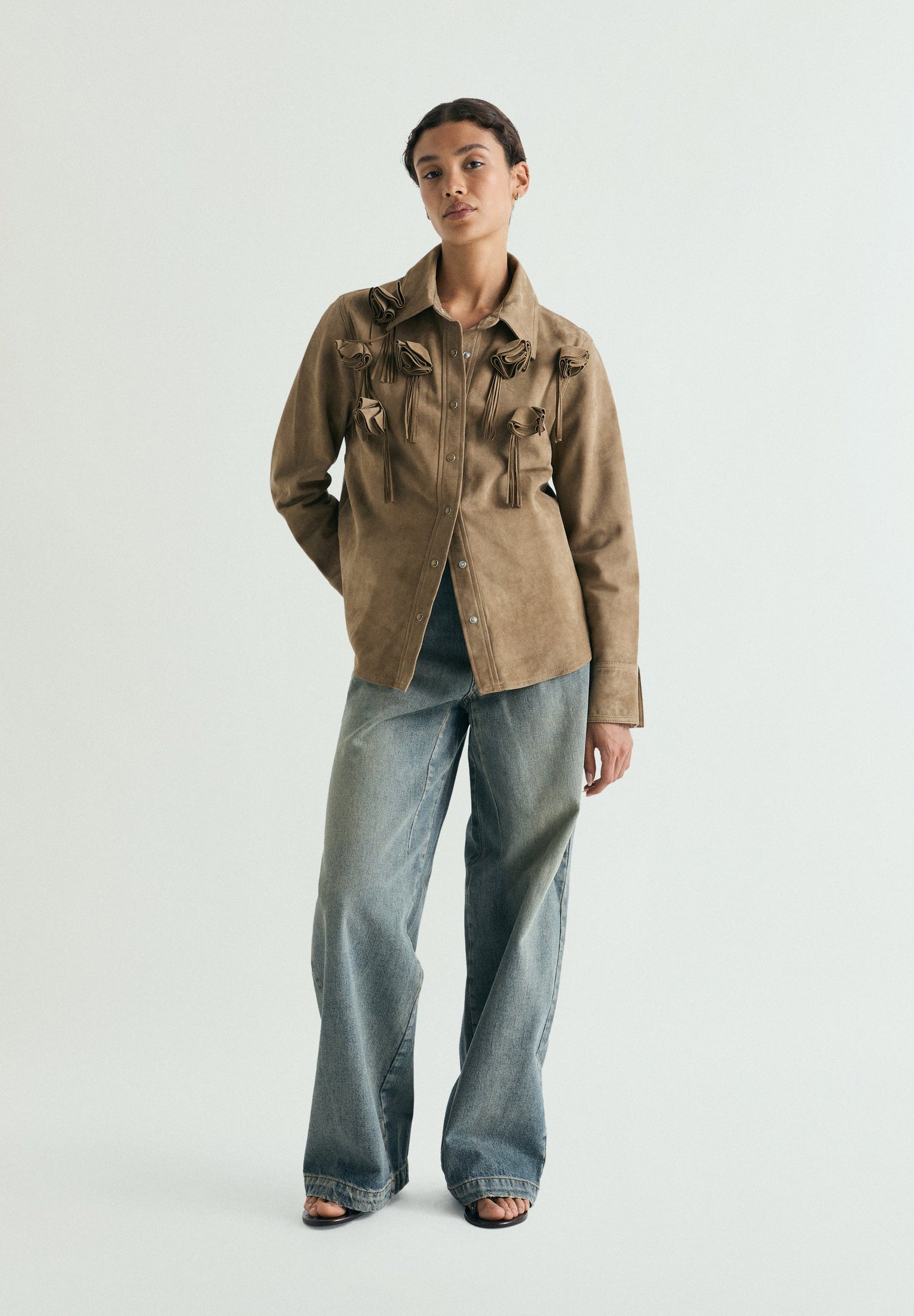 SUEDE SHIRT WITH FLORAL DETAIL