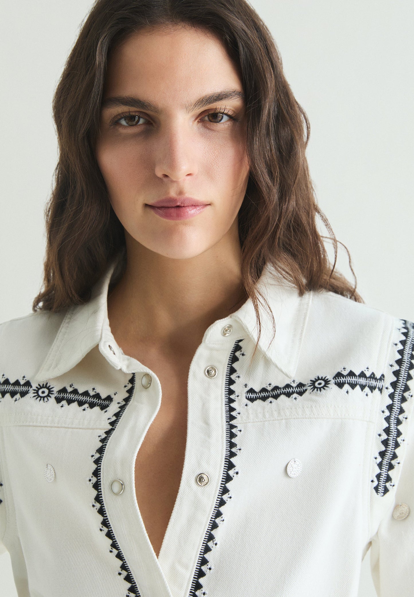 ETHNIC PRINT DENIM SHIRT