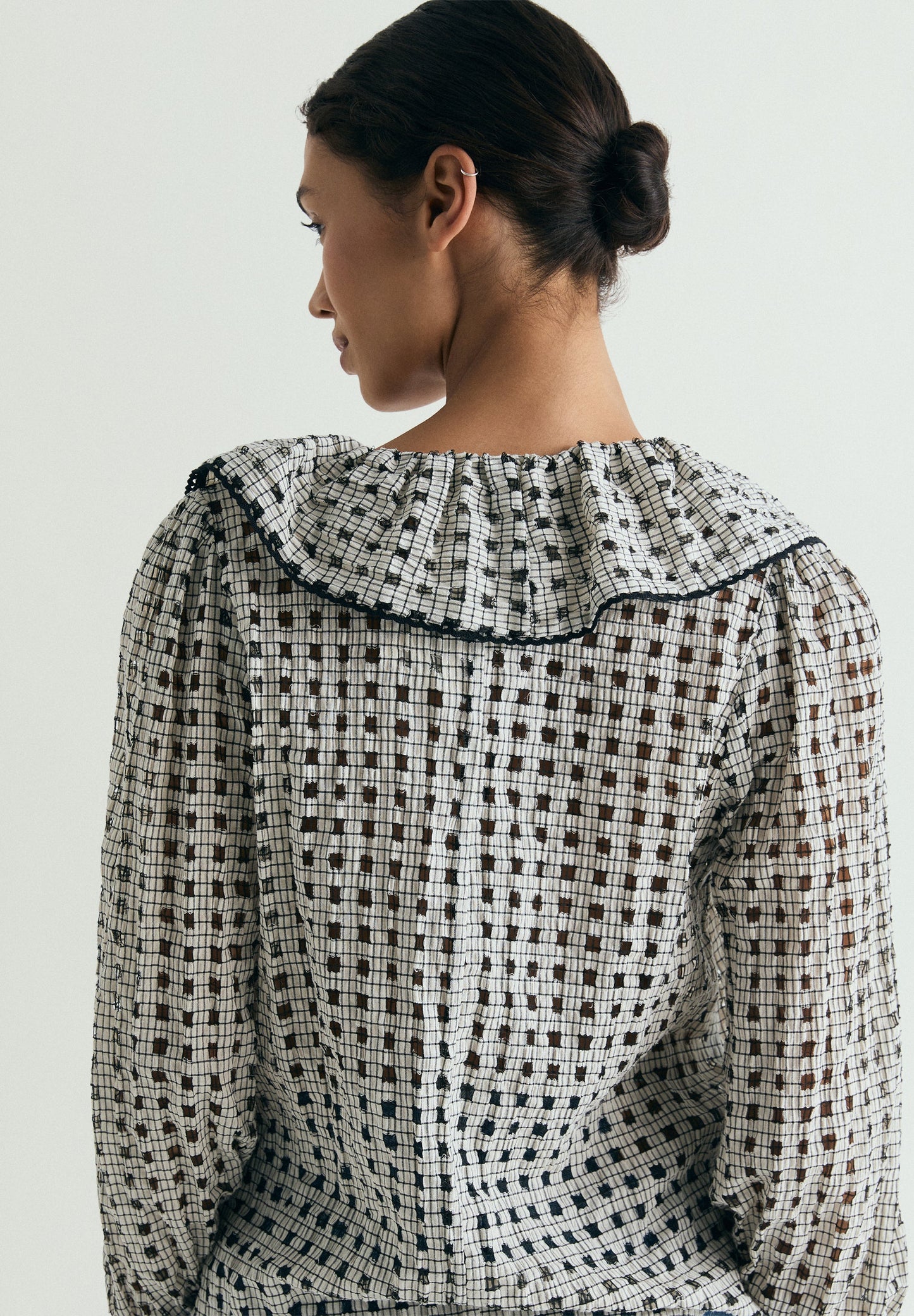 CHECK COTTON BLOUSE WITH RUFFLE