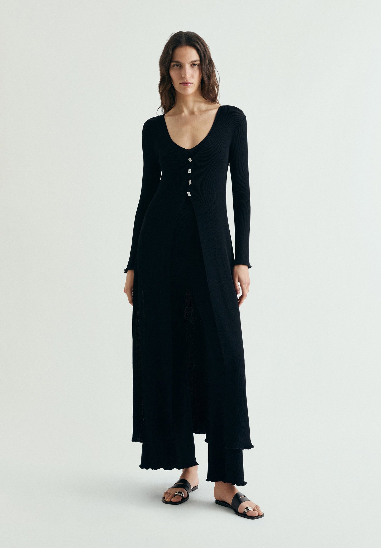 LONG RIBBED KNIT CARDIGAN