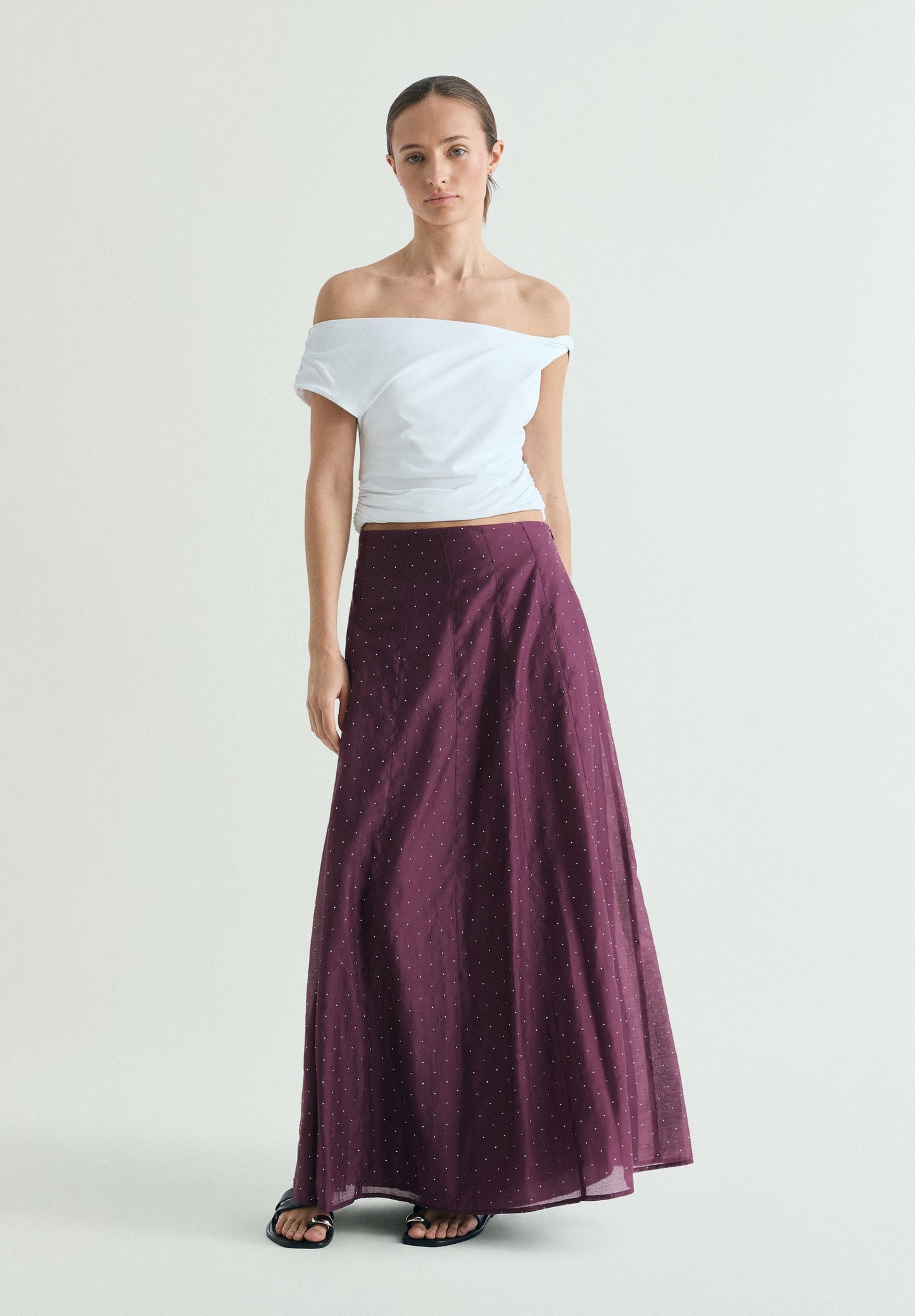 SATIN SKIRT WITH RHINESTONES