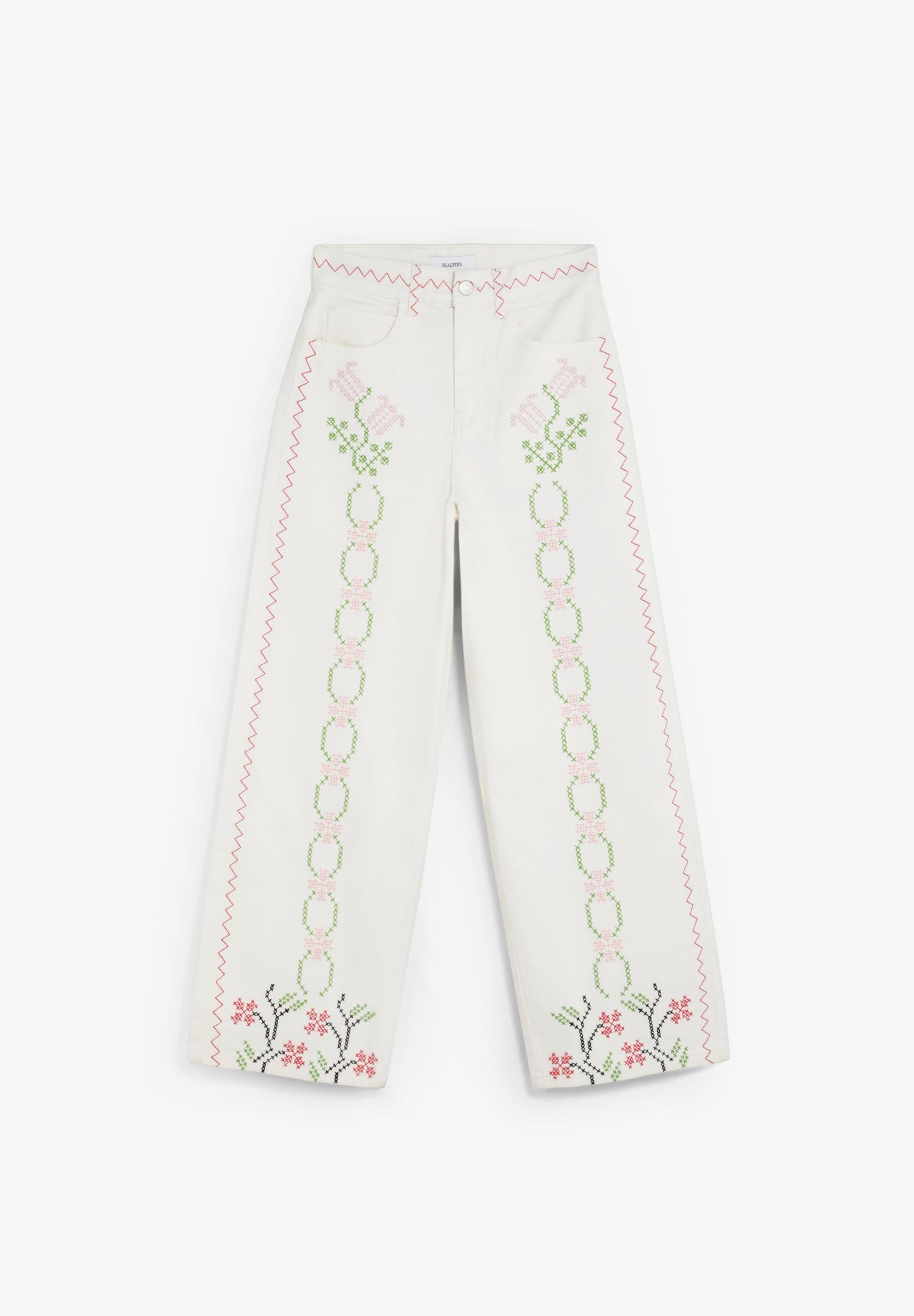 WIDE LEG JEANS WITH FLORAL EMBROIDERY