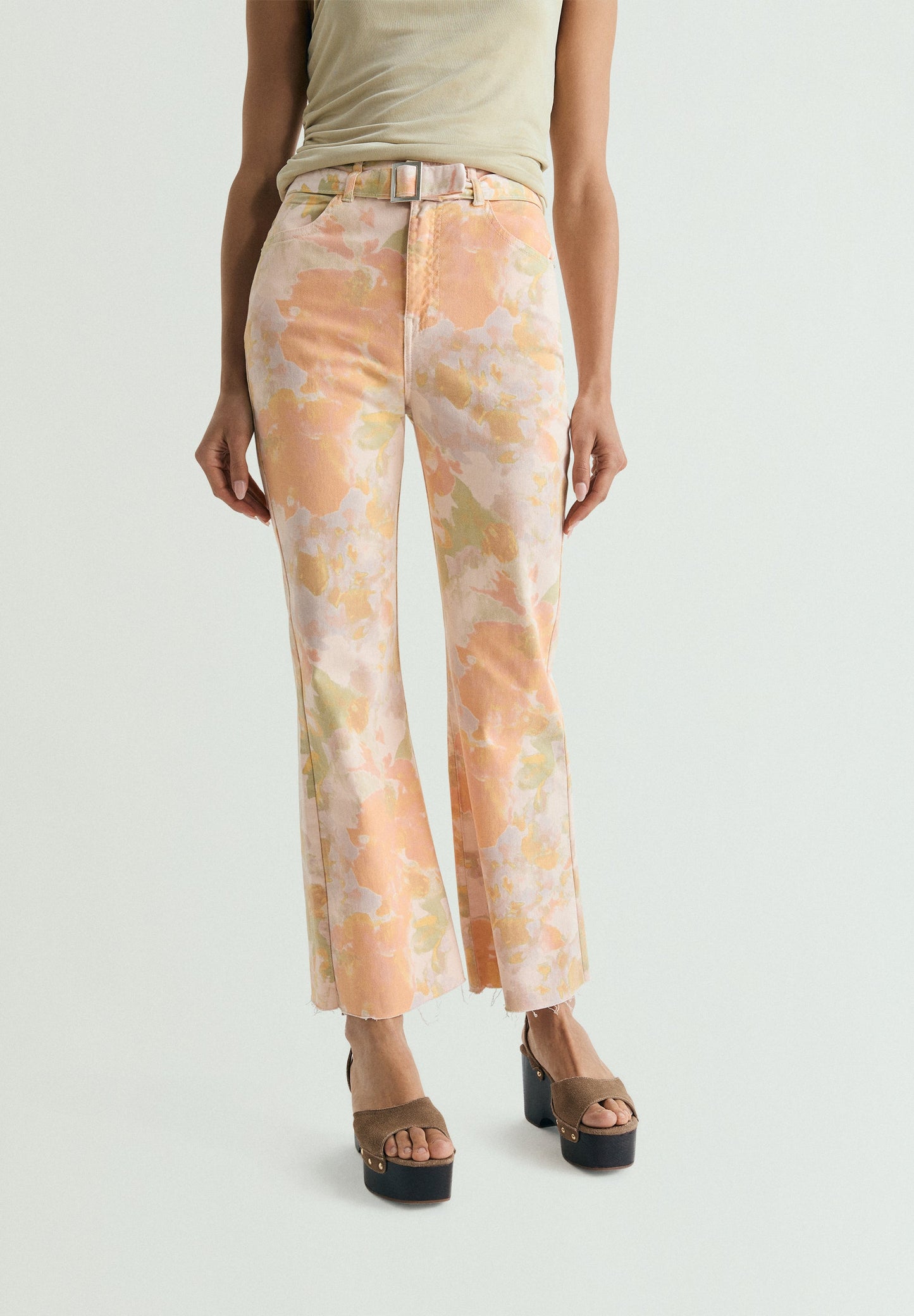 FLARED FLORAL PRINT JEANS