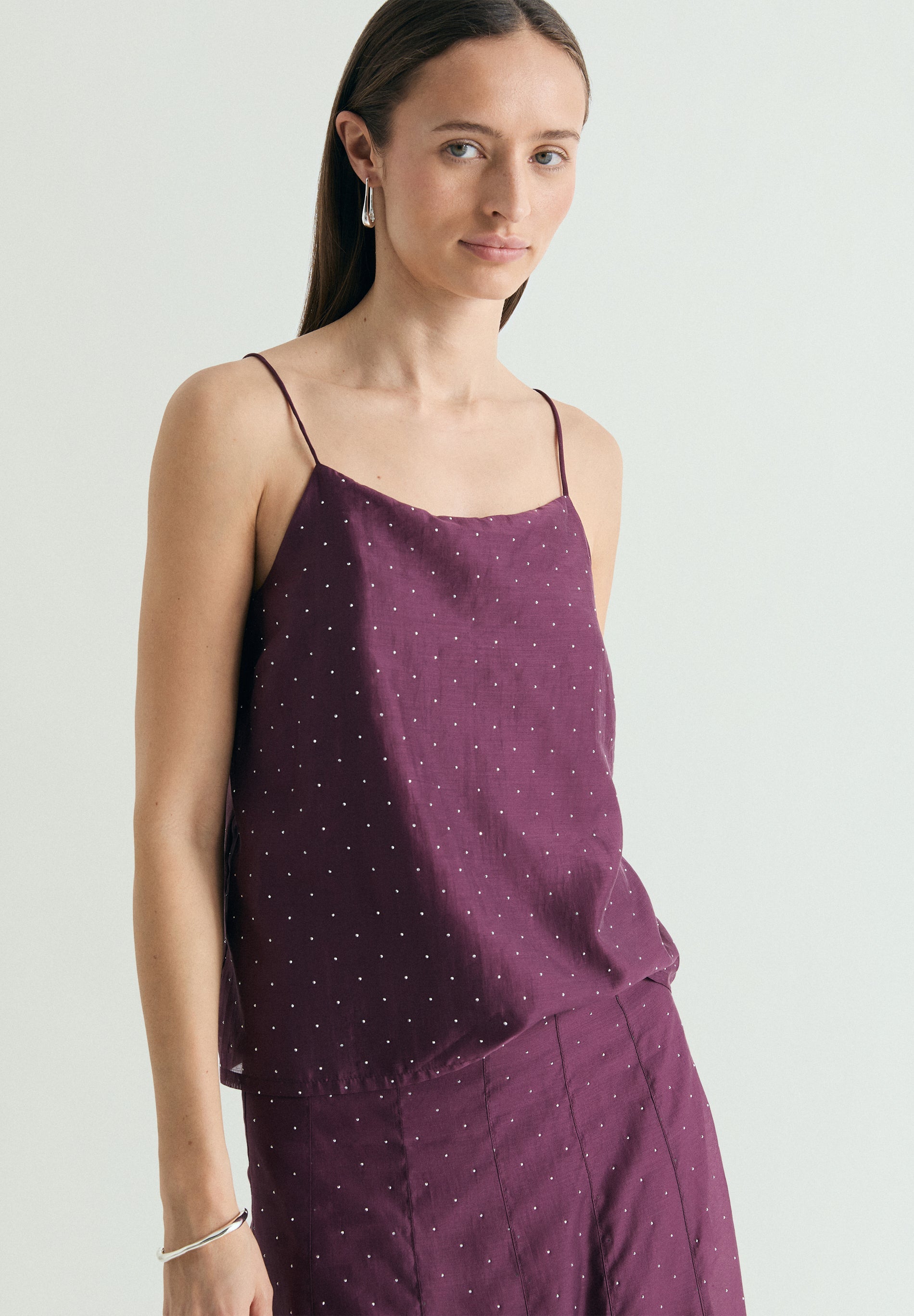 SATIN TOP WITH RHINESTONES