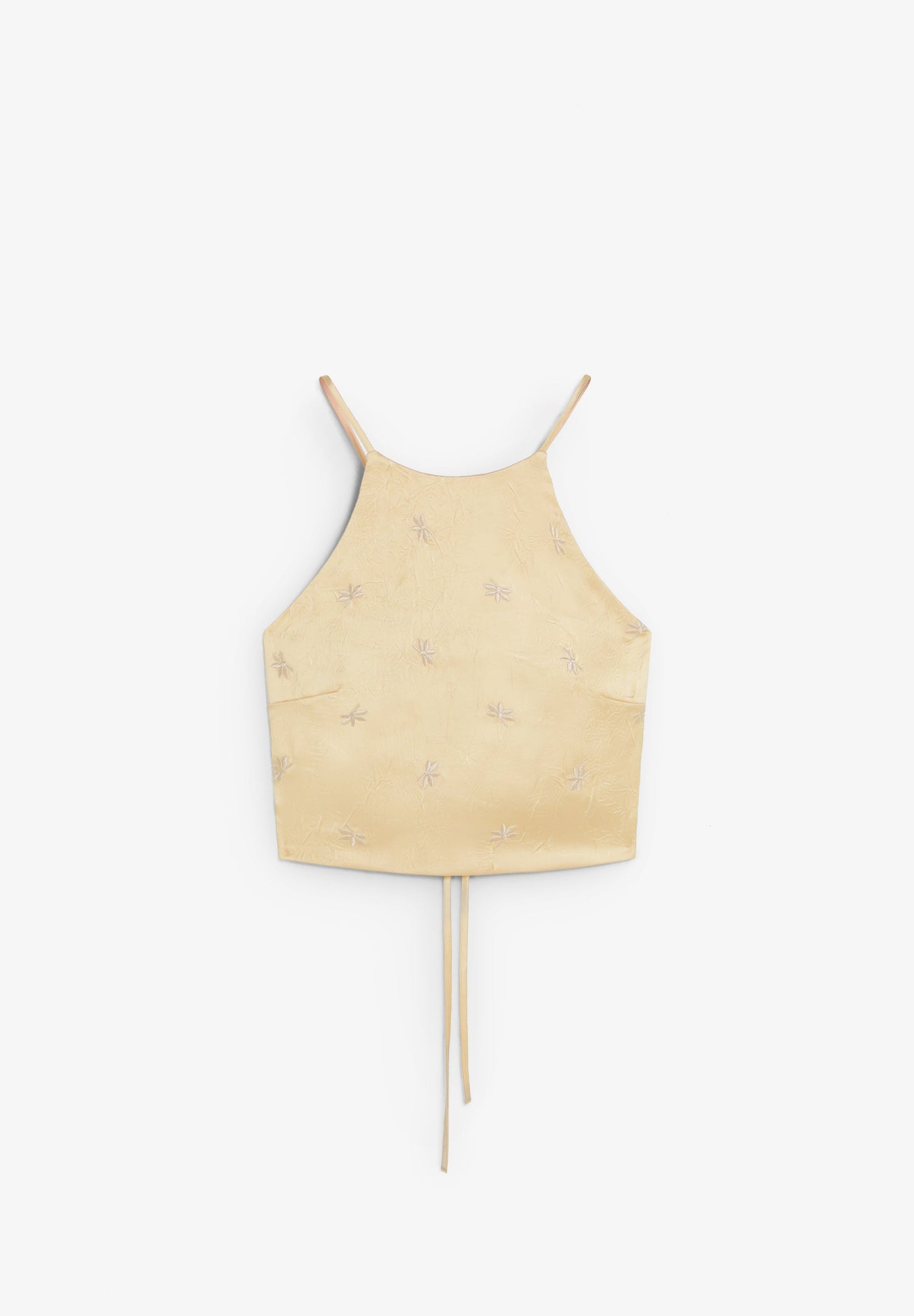 RUFFLED HALTER TOP WITH EMBROIDERY