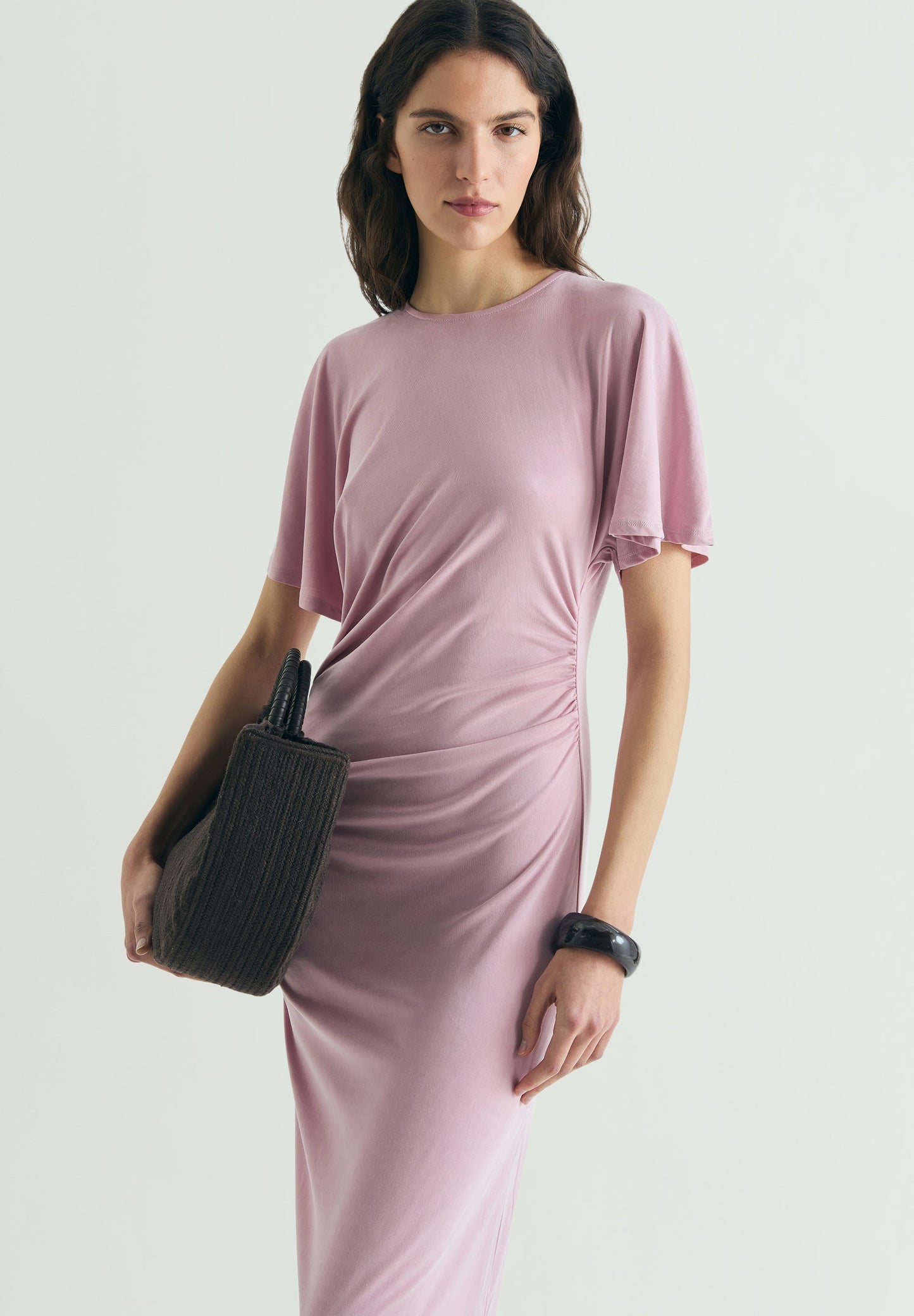 GATHERED CUPRO DRESS