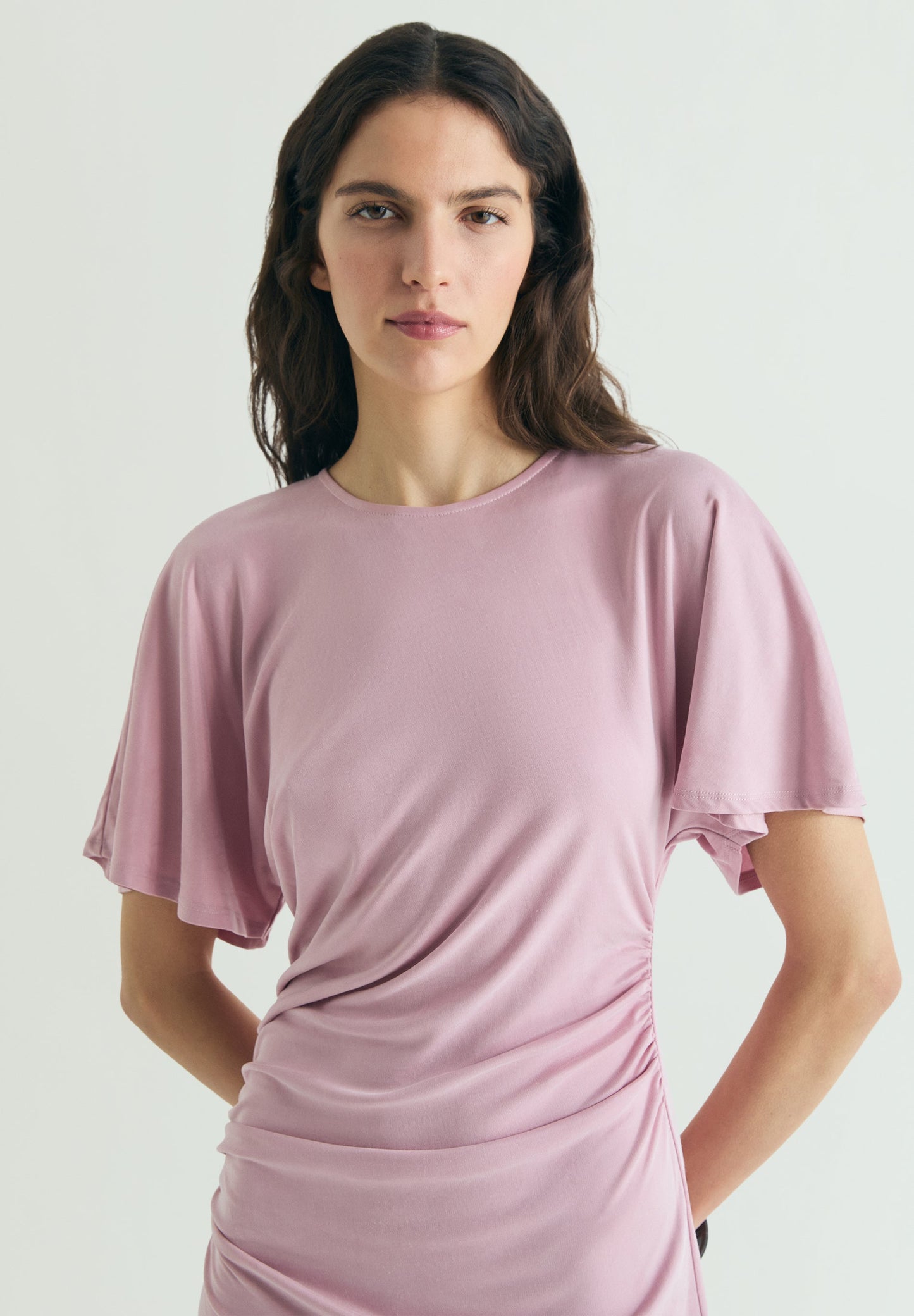 GATHERED CUPRO DRESS