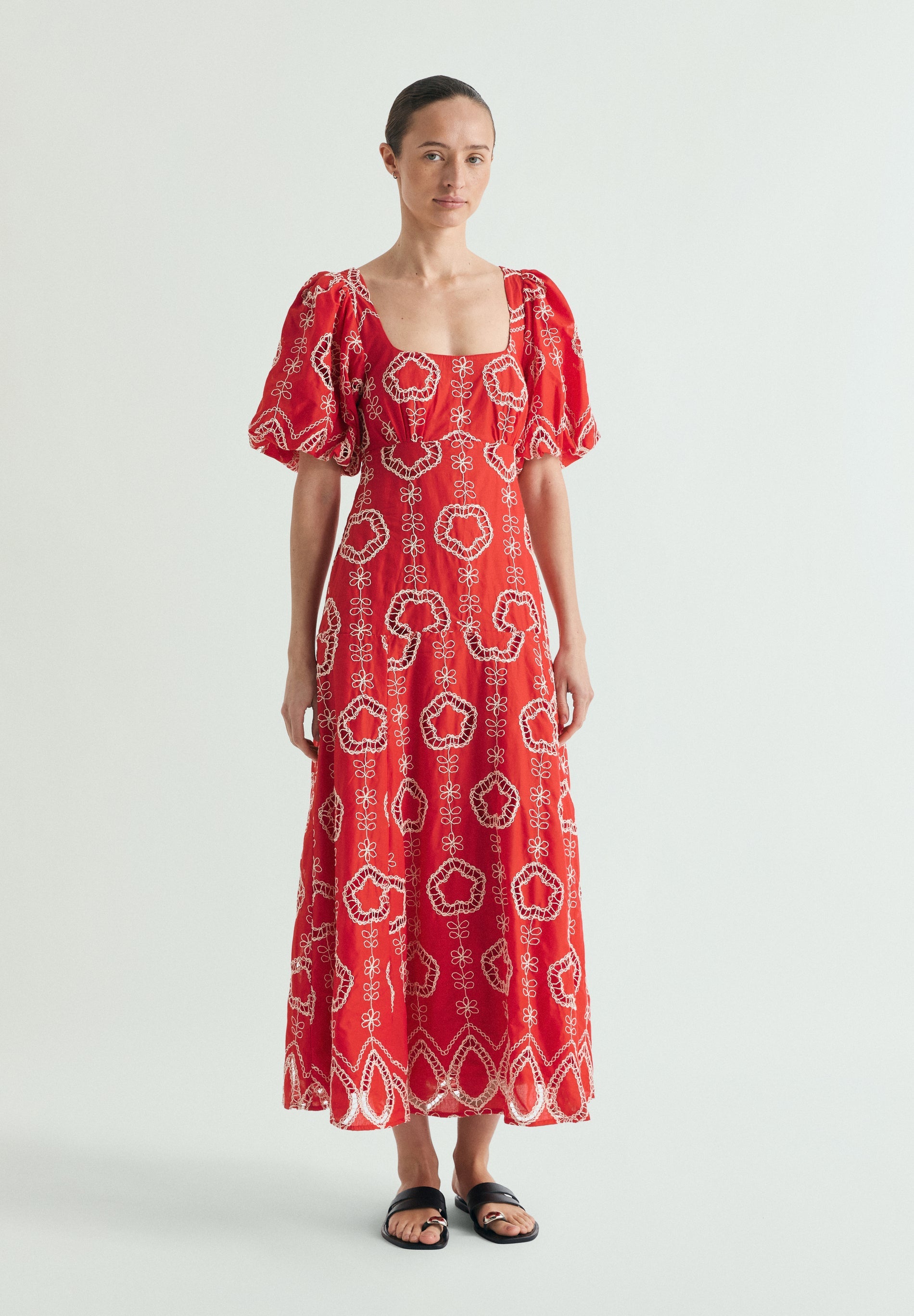 PUFF SLEEVE MIDI DRESS