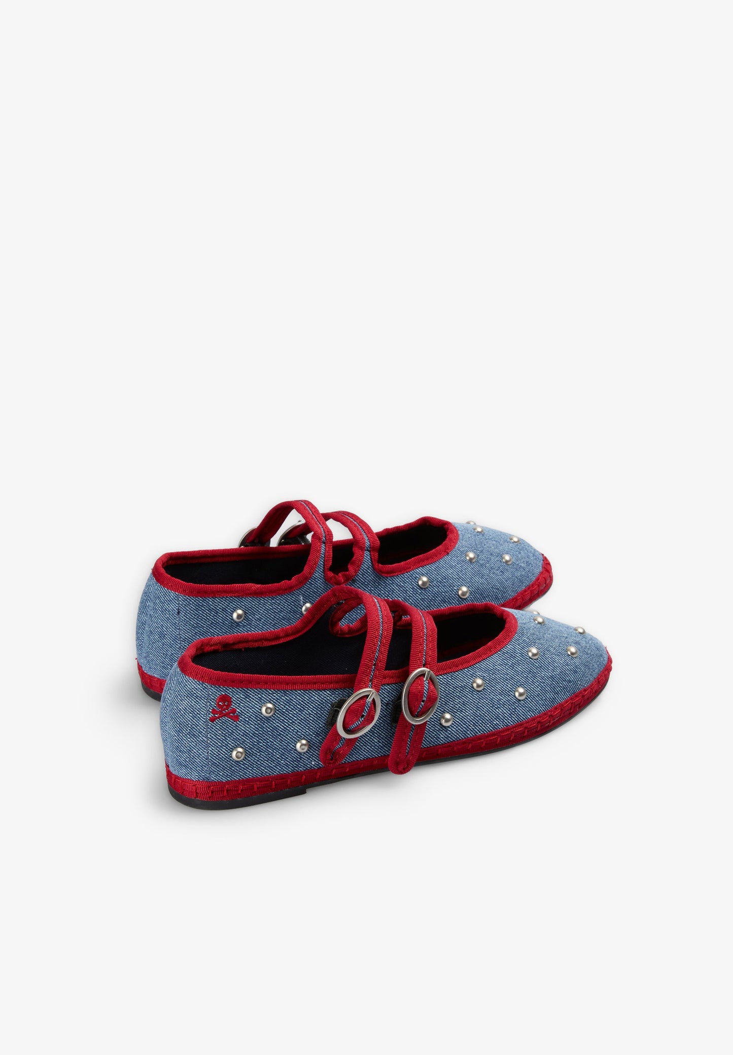 STUDDED DENIM BALLET FLATS