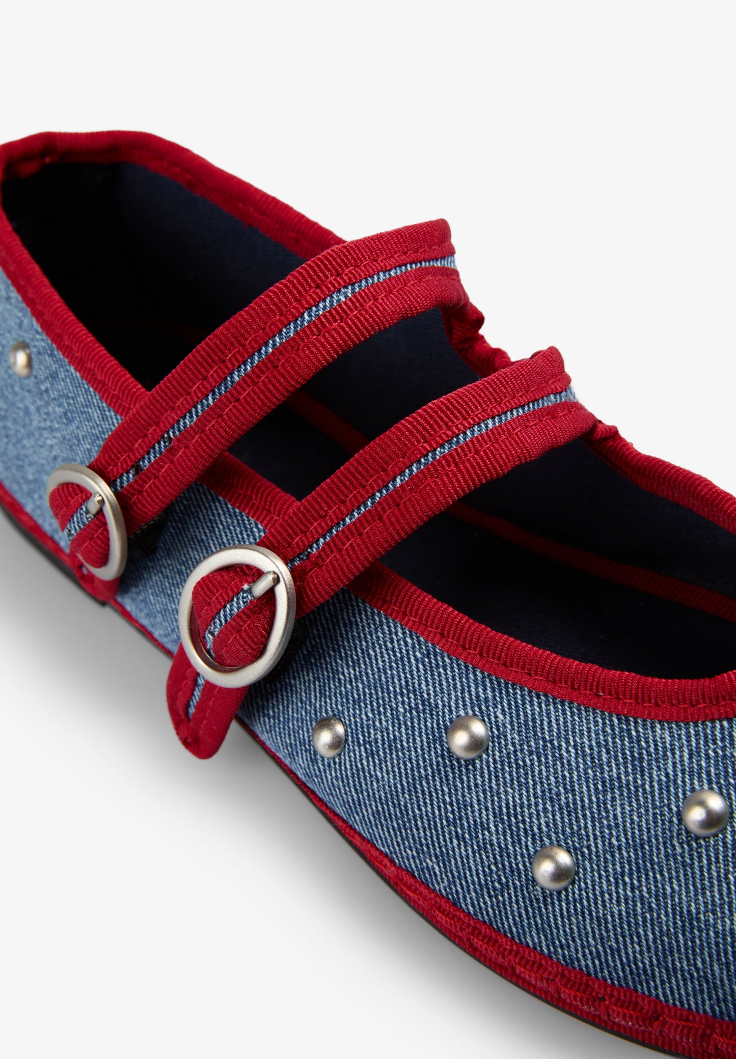 STUDDED DENIM BALLET FLATS