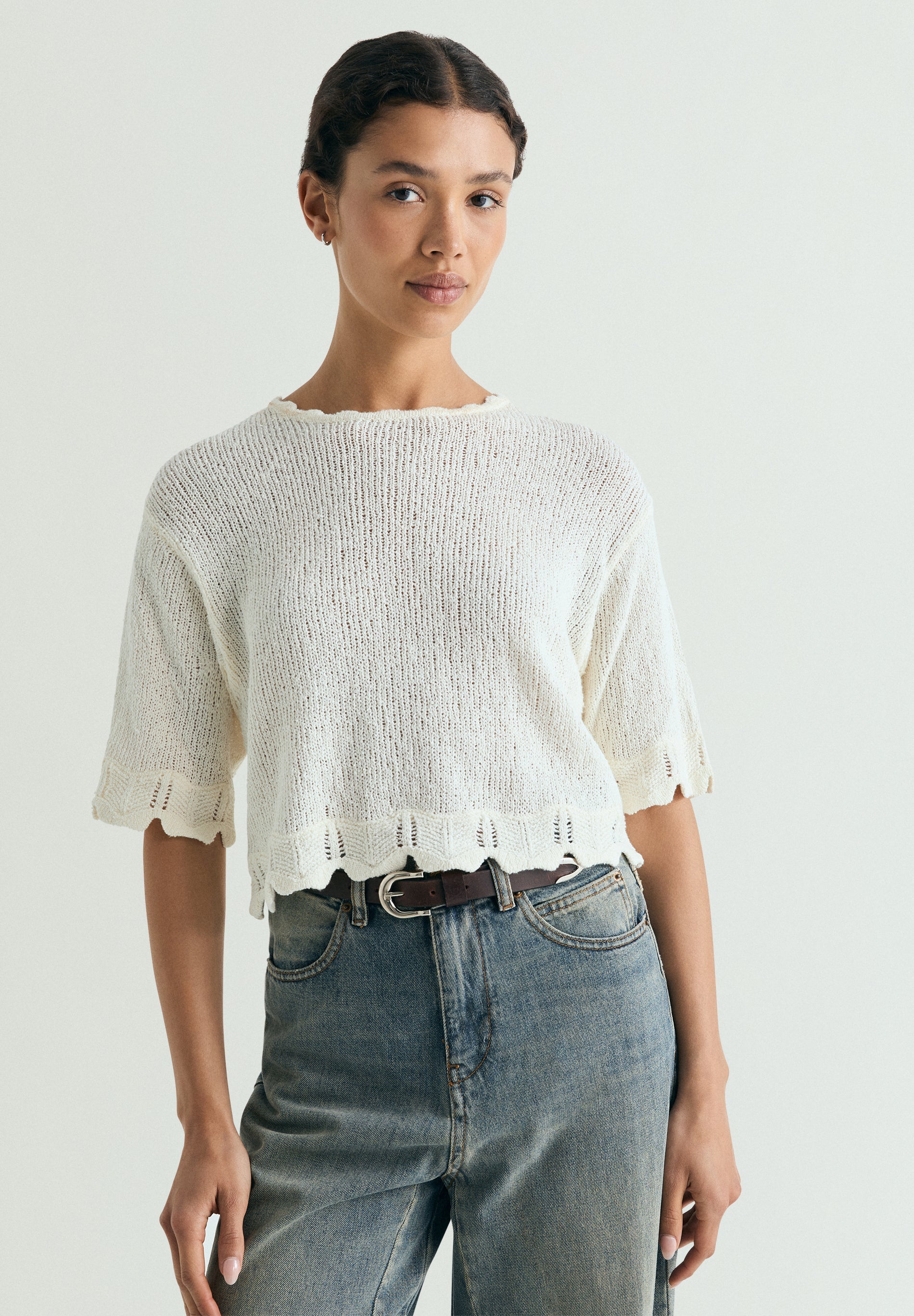 CROPPED SHORT SLEEVE SWEATER