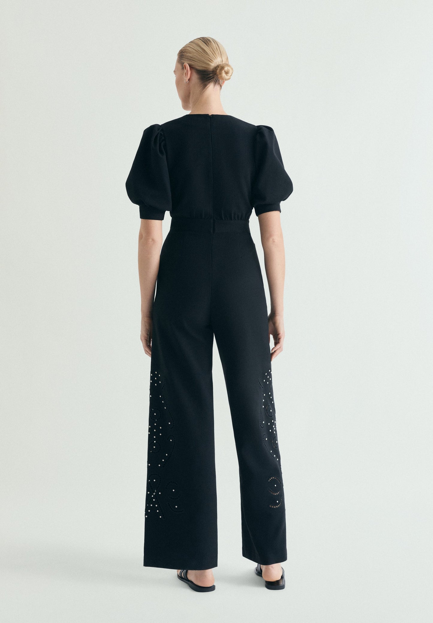 PUFF SLEEVE JUMPSUIT WITH STUDS