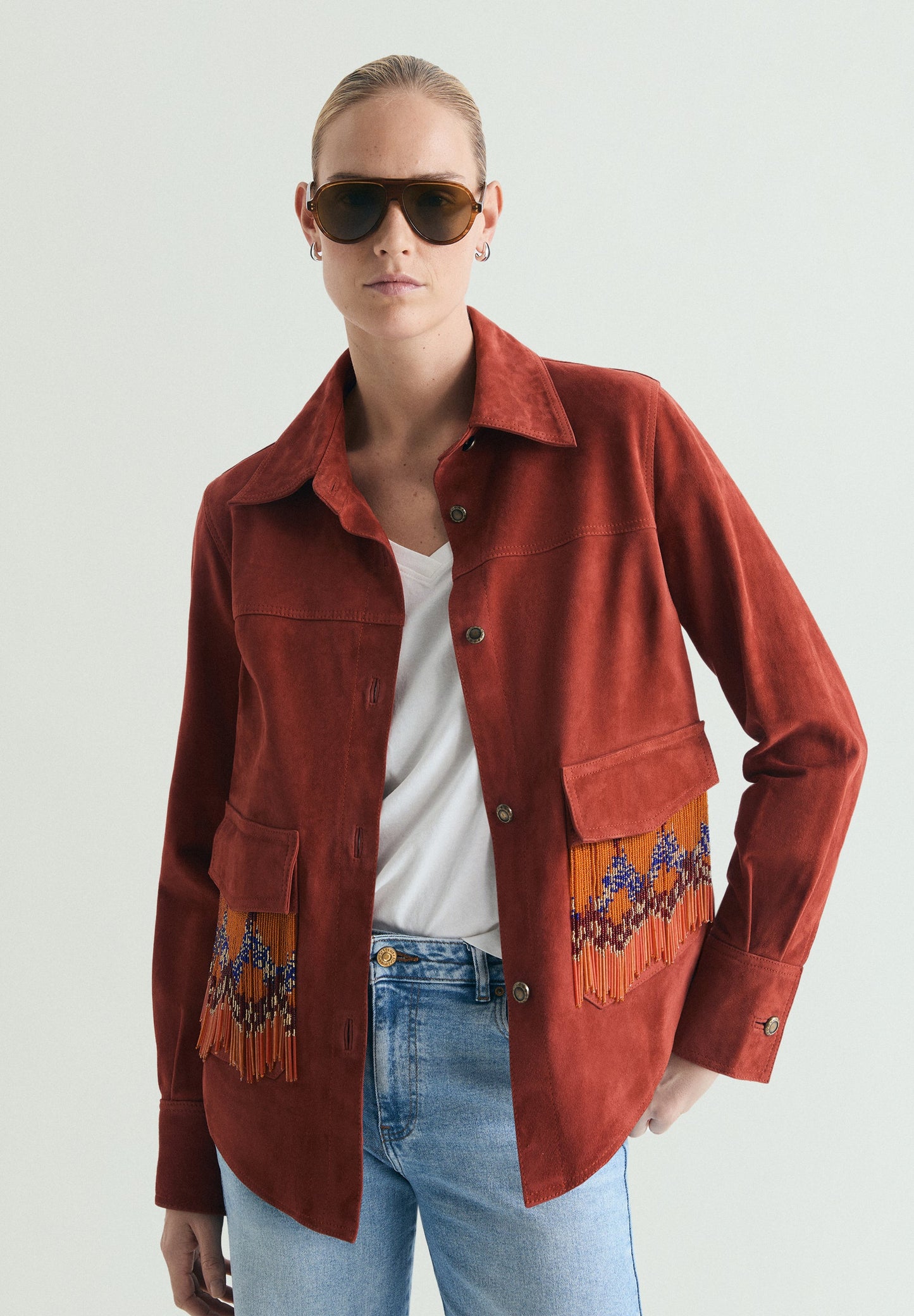 SUEDE JACKET WITH BEADS