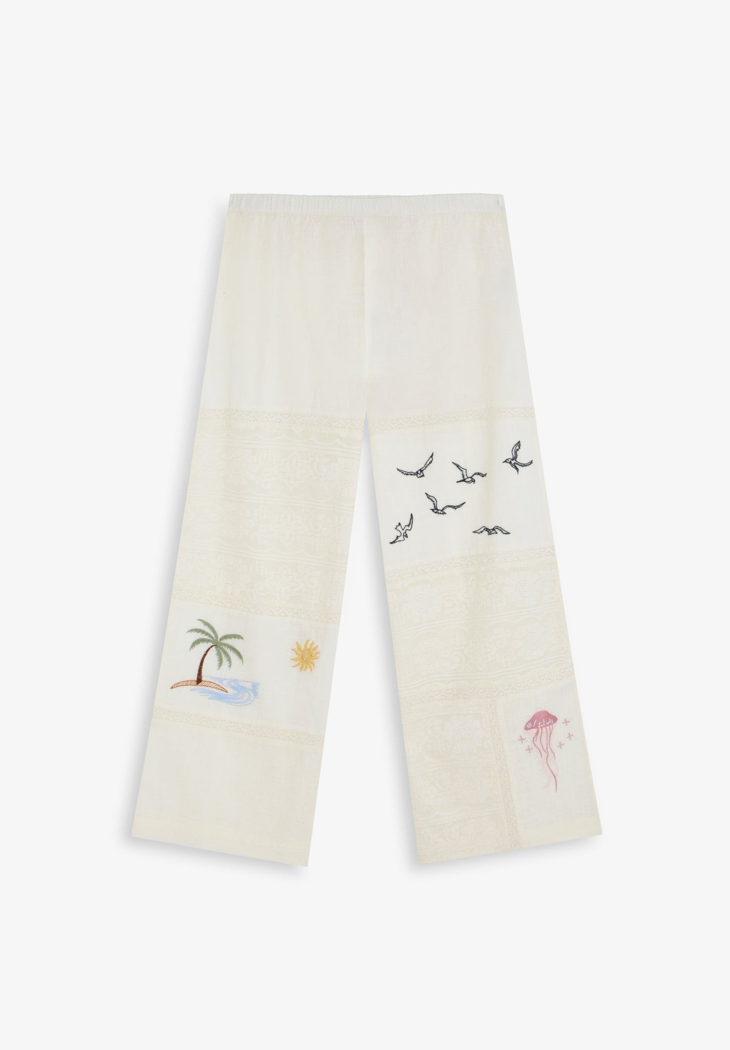 TROUSERS WITH EMBROIDERY AND LACE