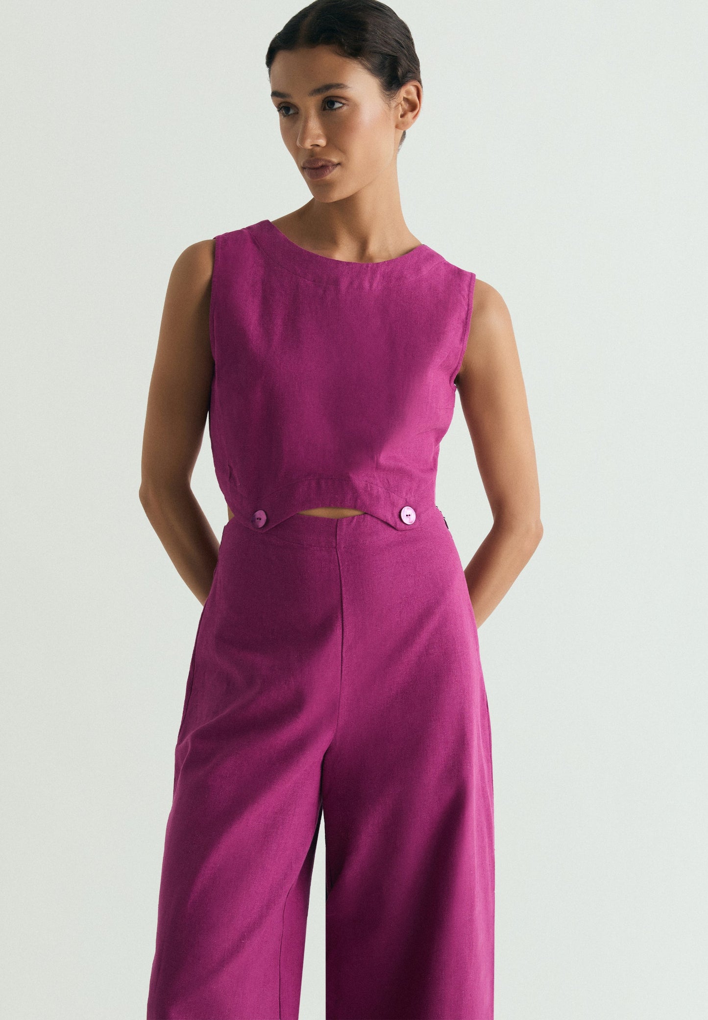 LINEN JUMPSUIT WITH CUT-OUTS