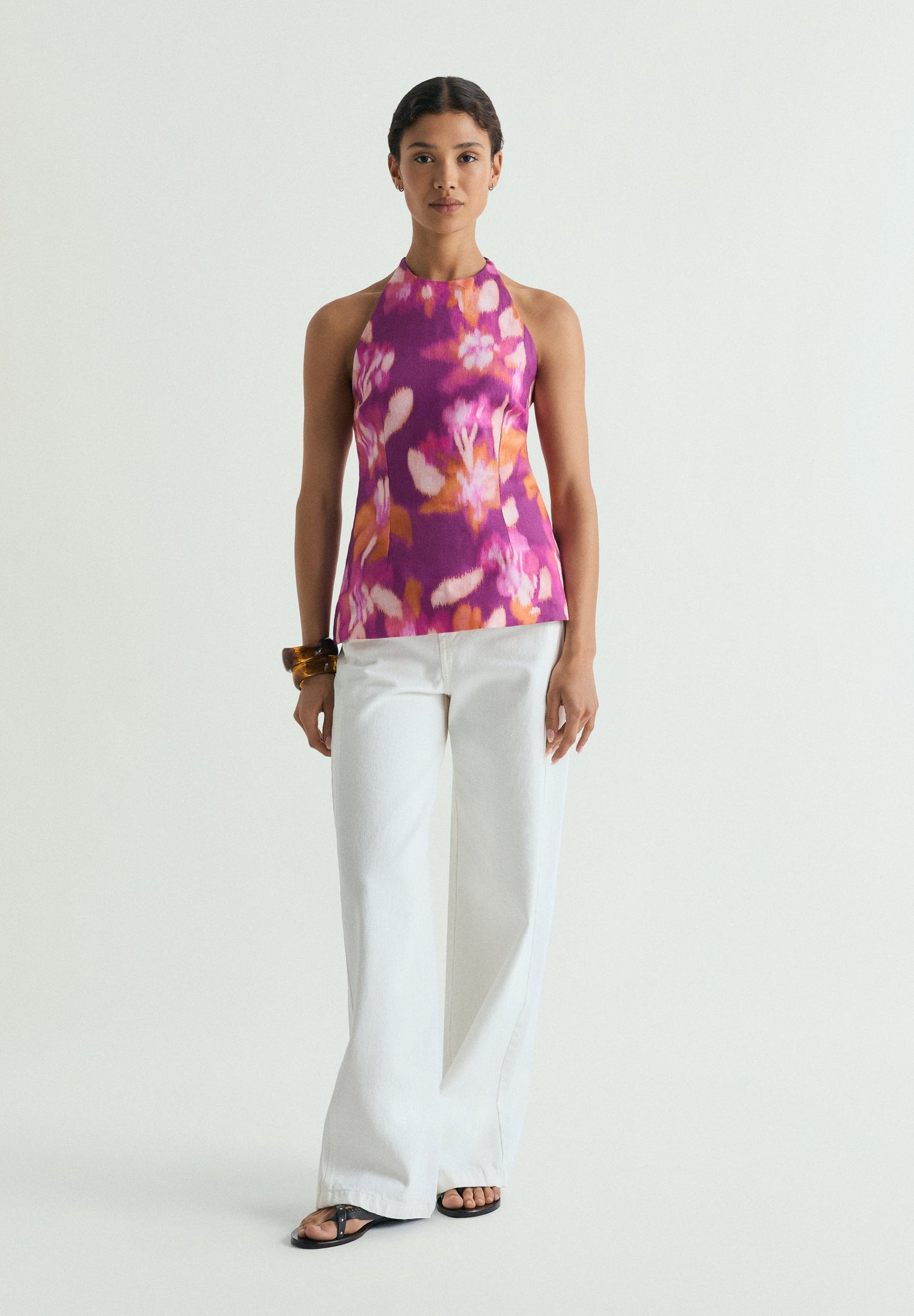 SCPRINT LINEN HALTER TOP