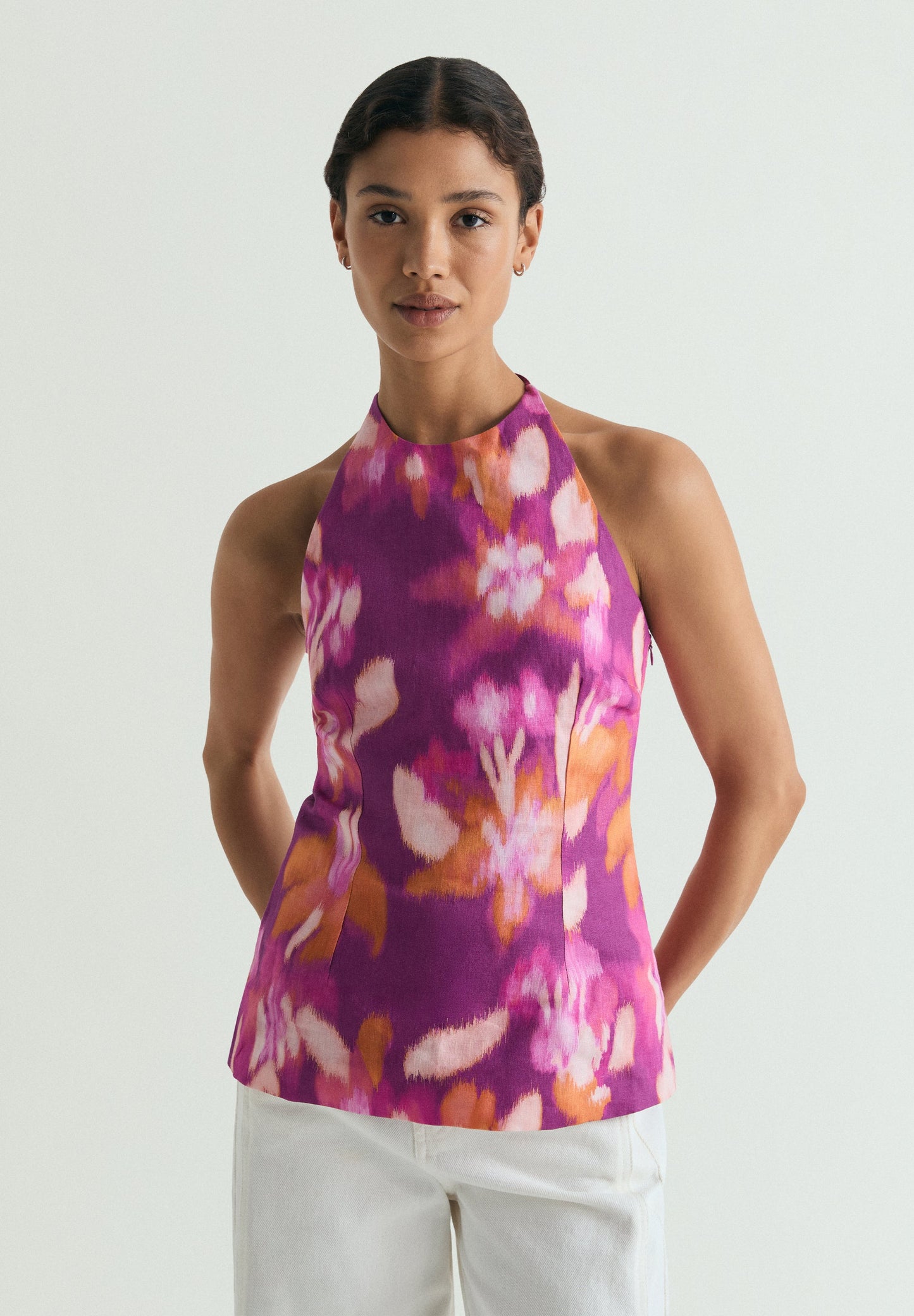 SCPRINT LINEN HALTER TOP