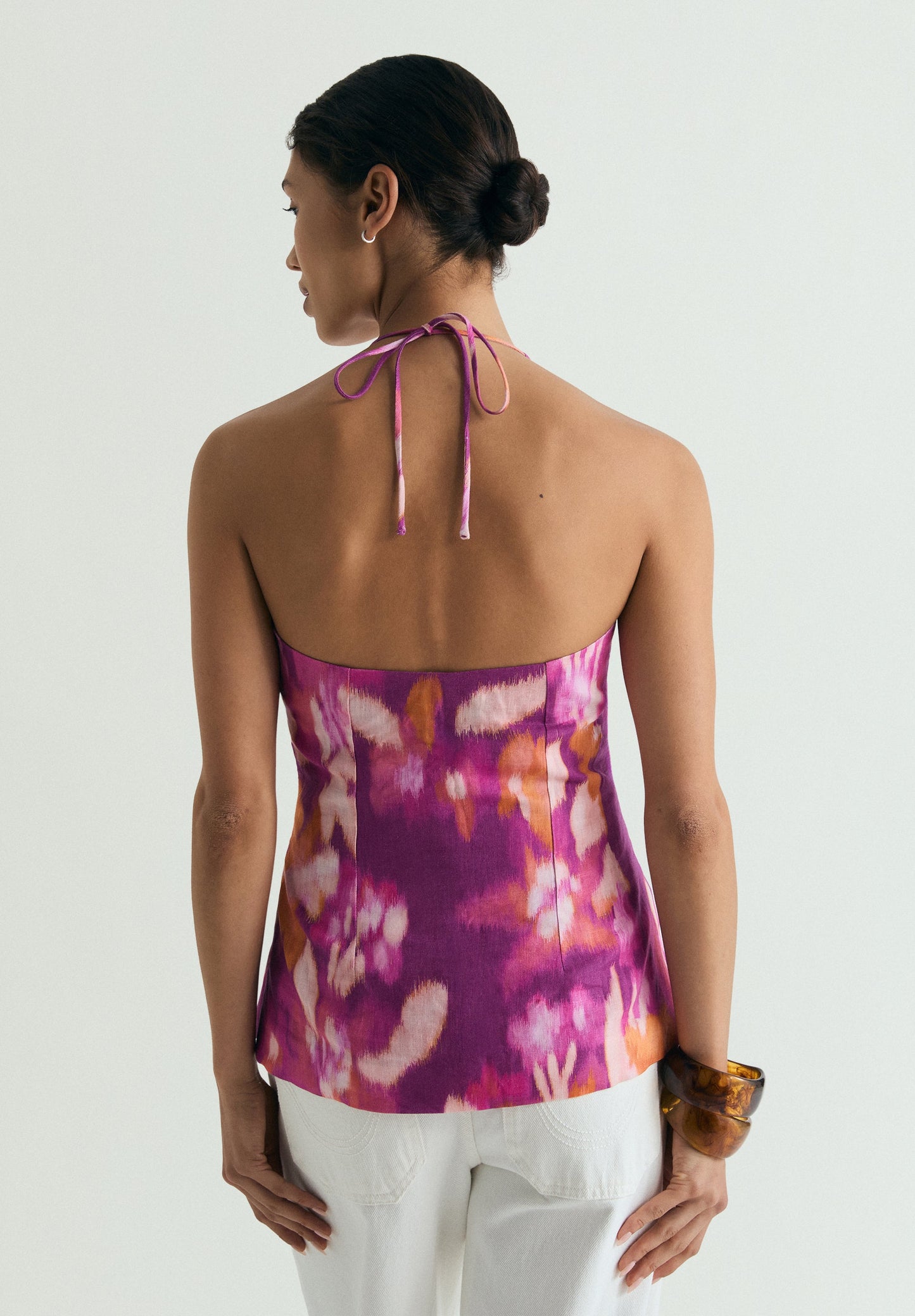 SCPRINT LINEN HALTER TOP