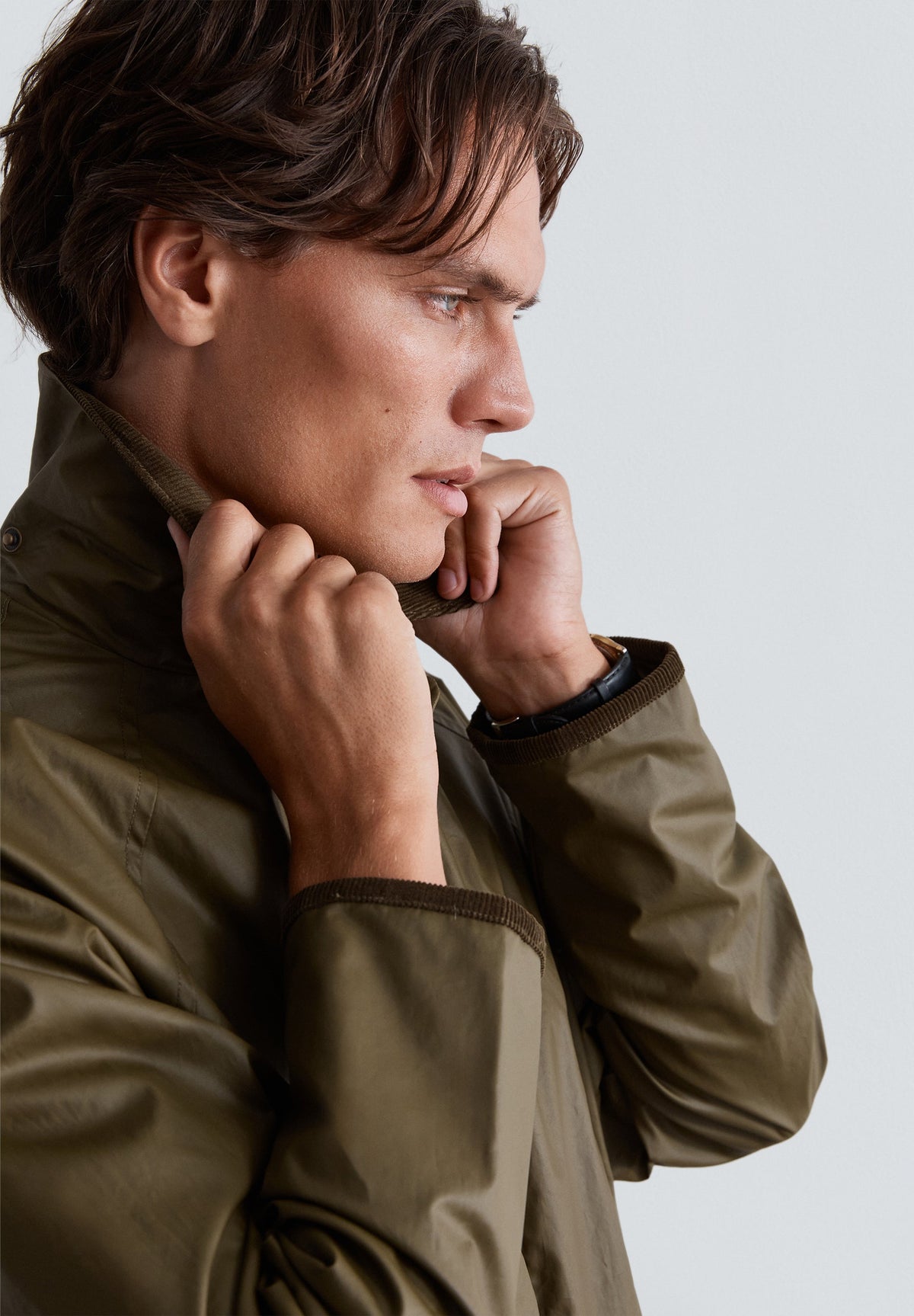 RESIN-COATED JACKET WITH CORDUROY COLLAR
