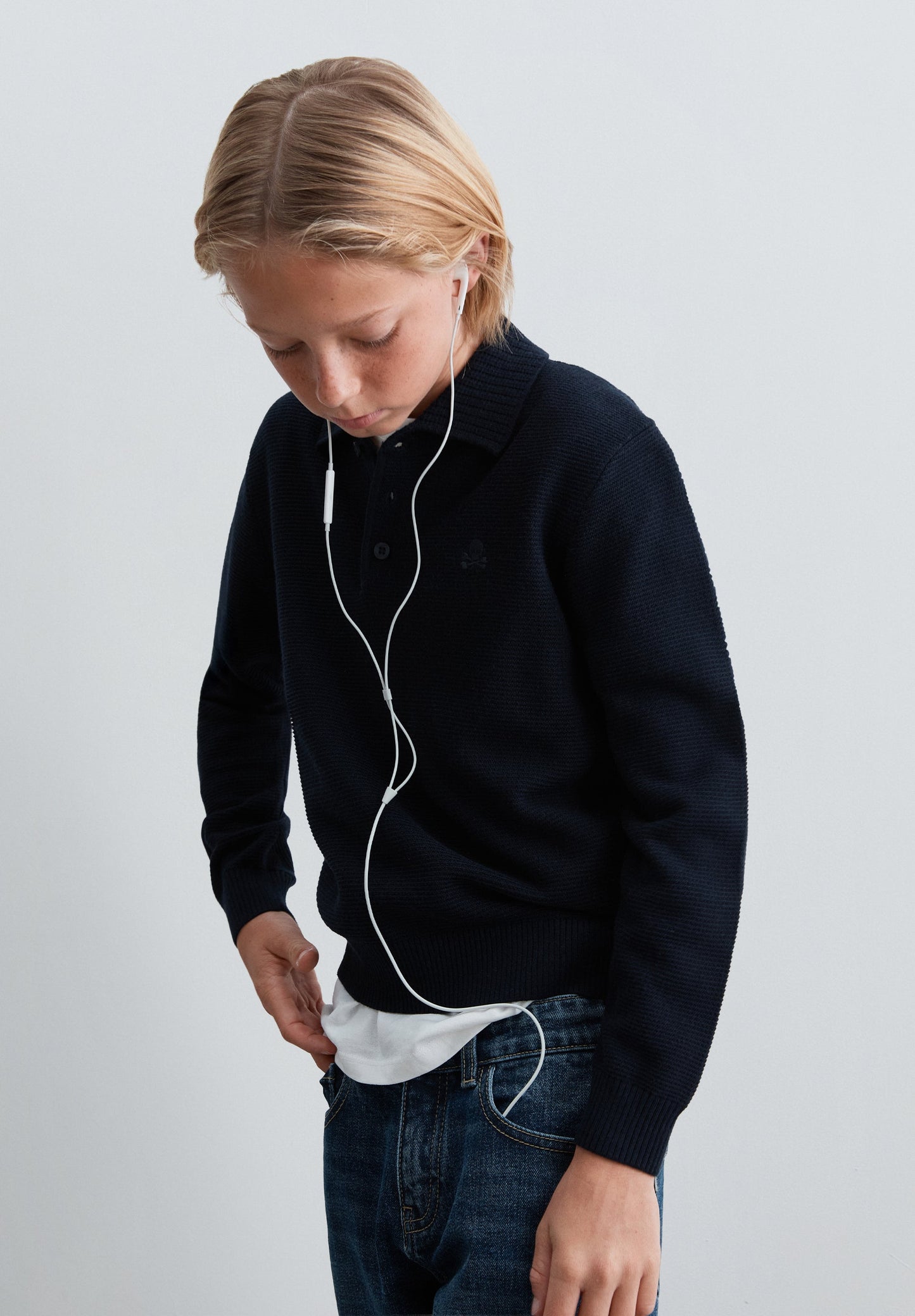 KNIT POLO SHIRT WITH TONAL EMBROIDERY
