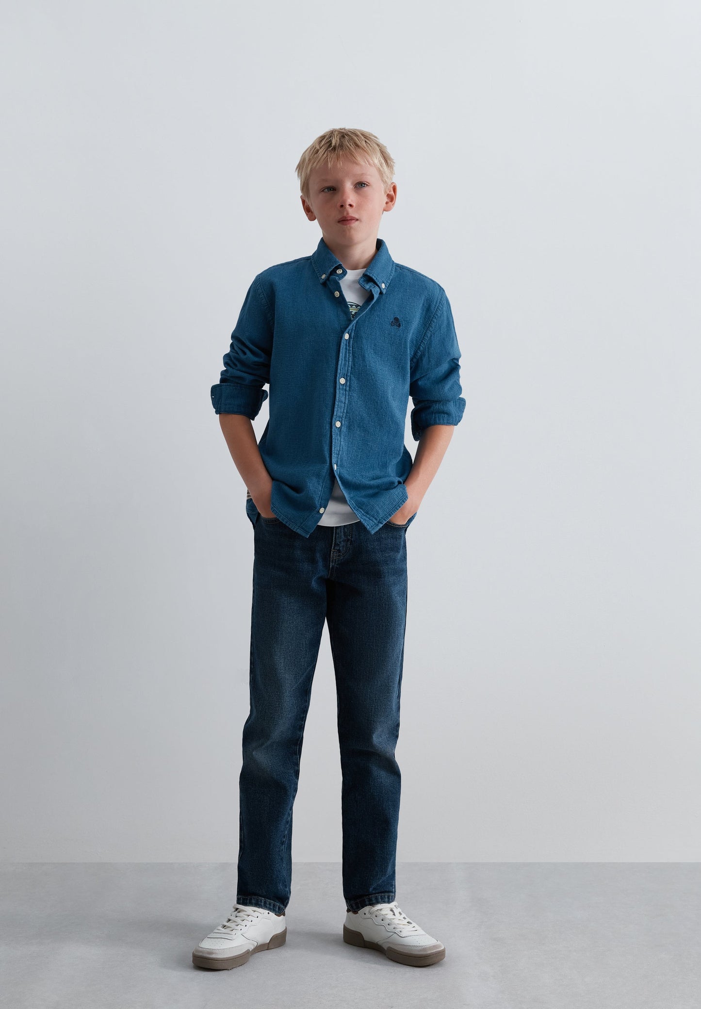 DENIM SHIRT WITH BUTTON-DOWN COLLAR