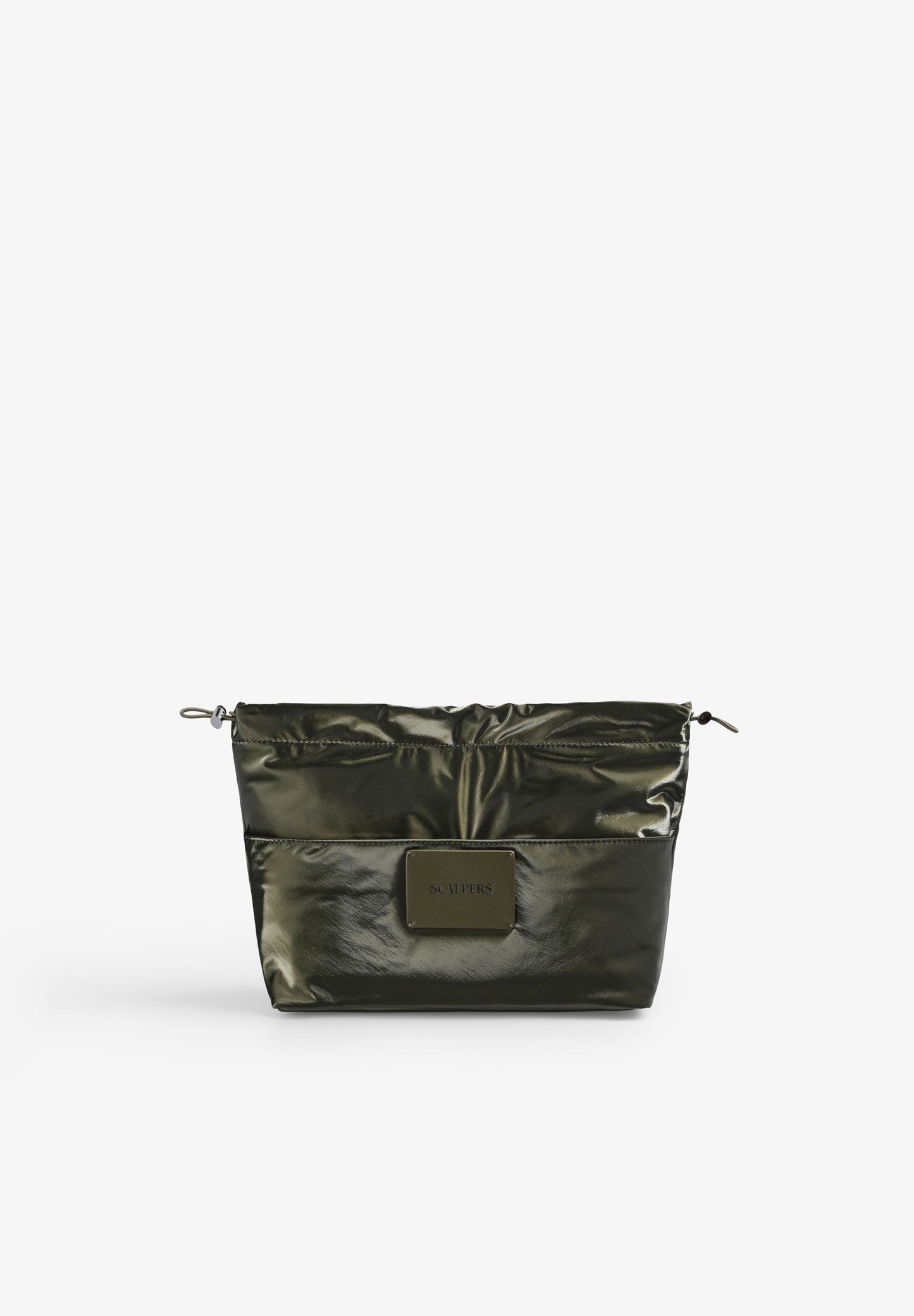 FAUX LEATHER TOILETRY BAG WITH RUCHED CLOSURE