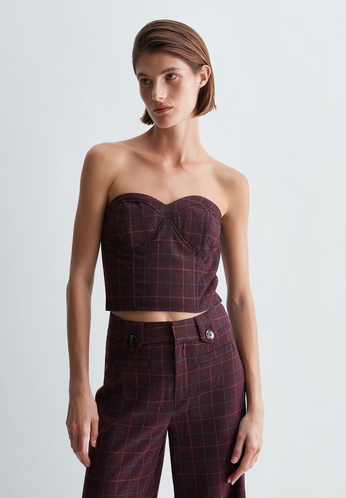 CHECKED STRAPLESS TOP