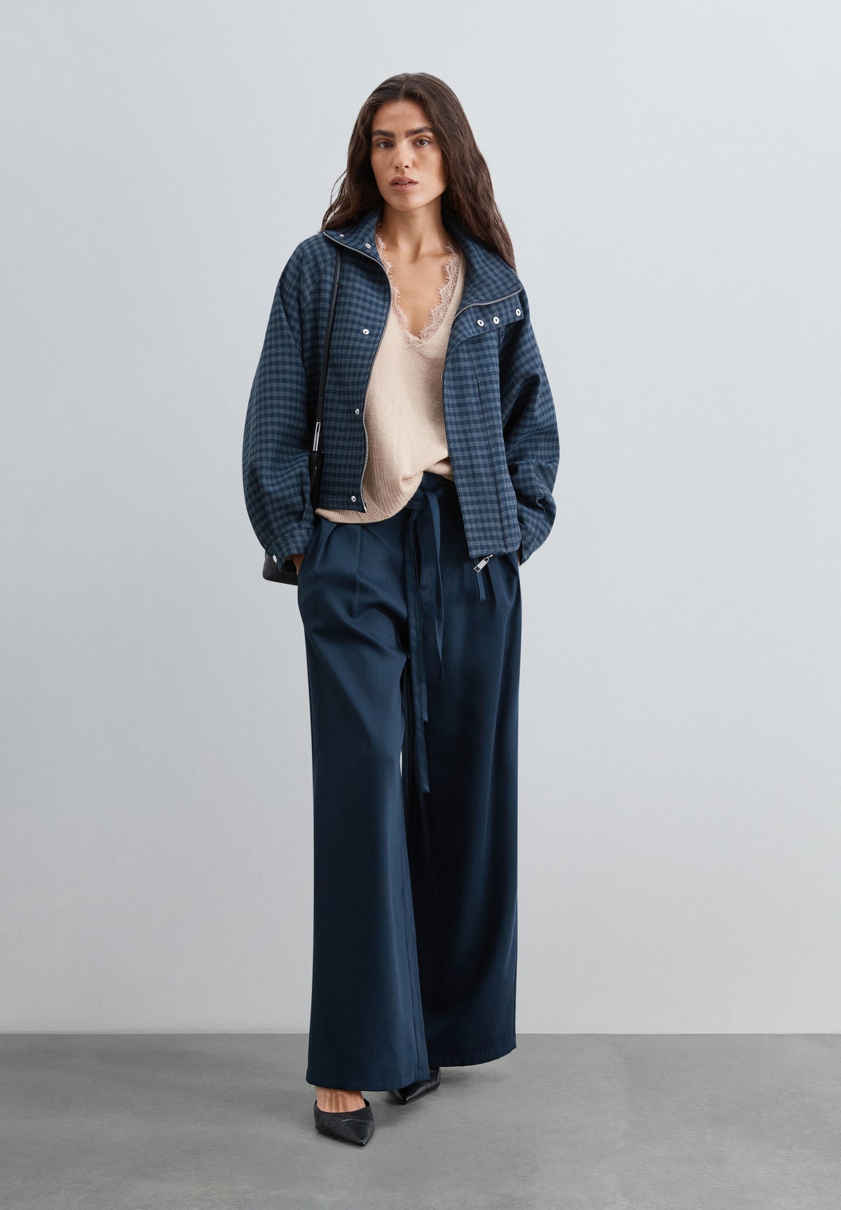 CHECKED HIGH-NECK JACKET