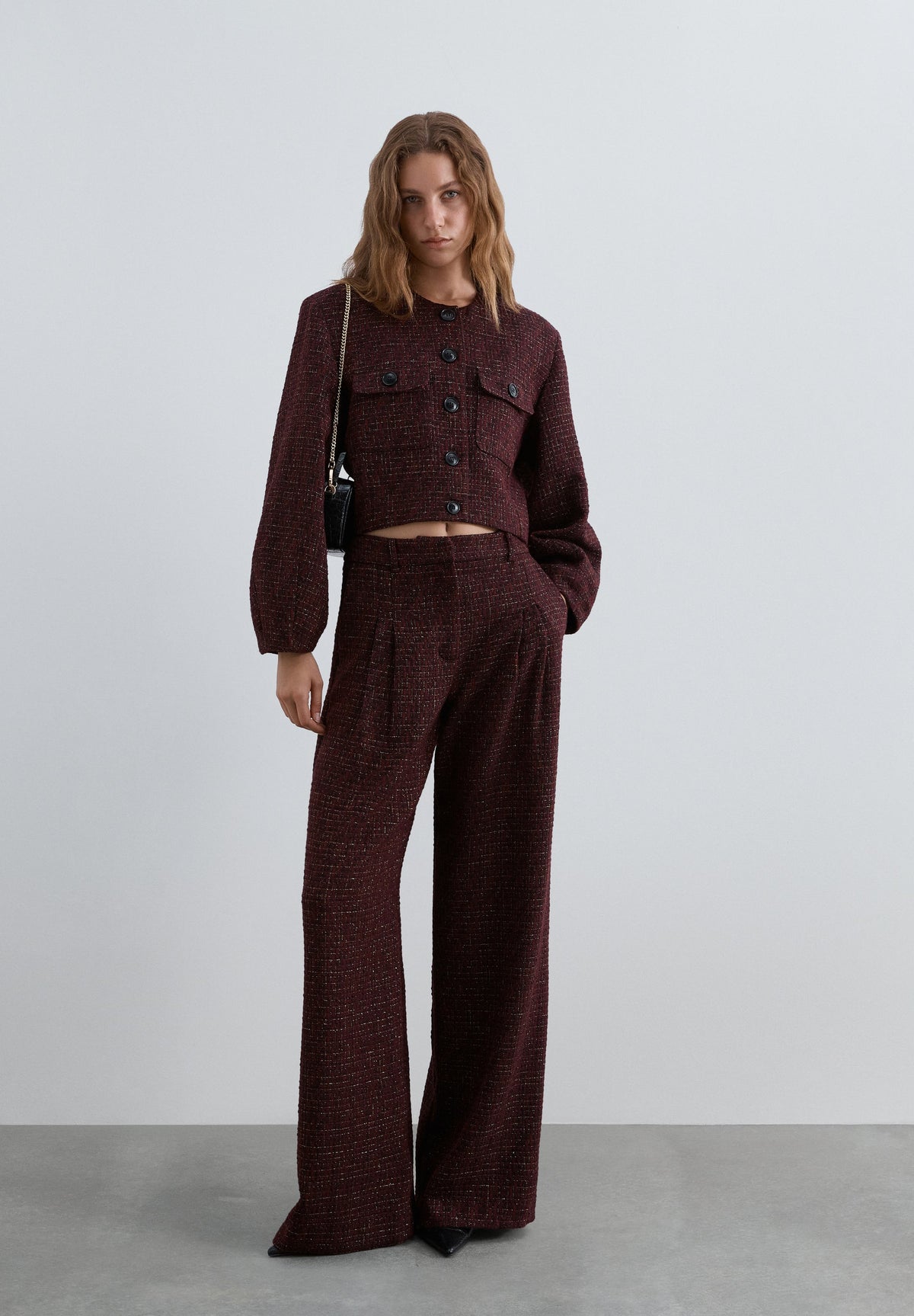 WIDE LEG TWEED TROUSERS
