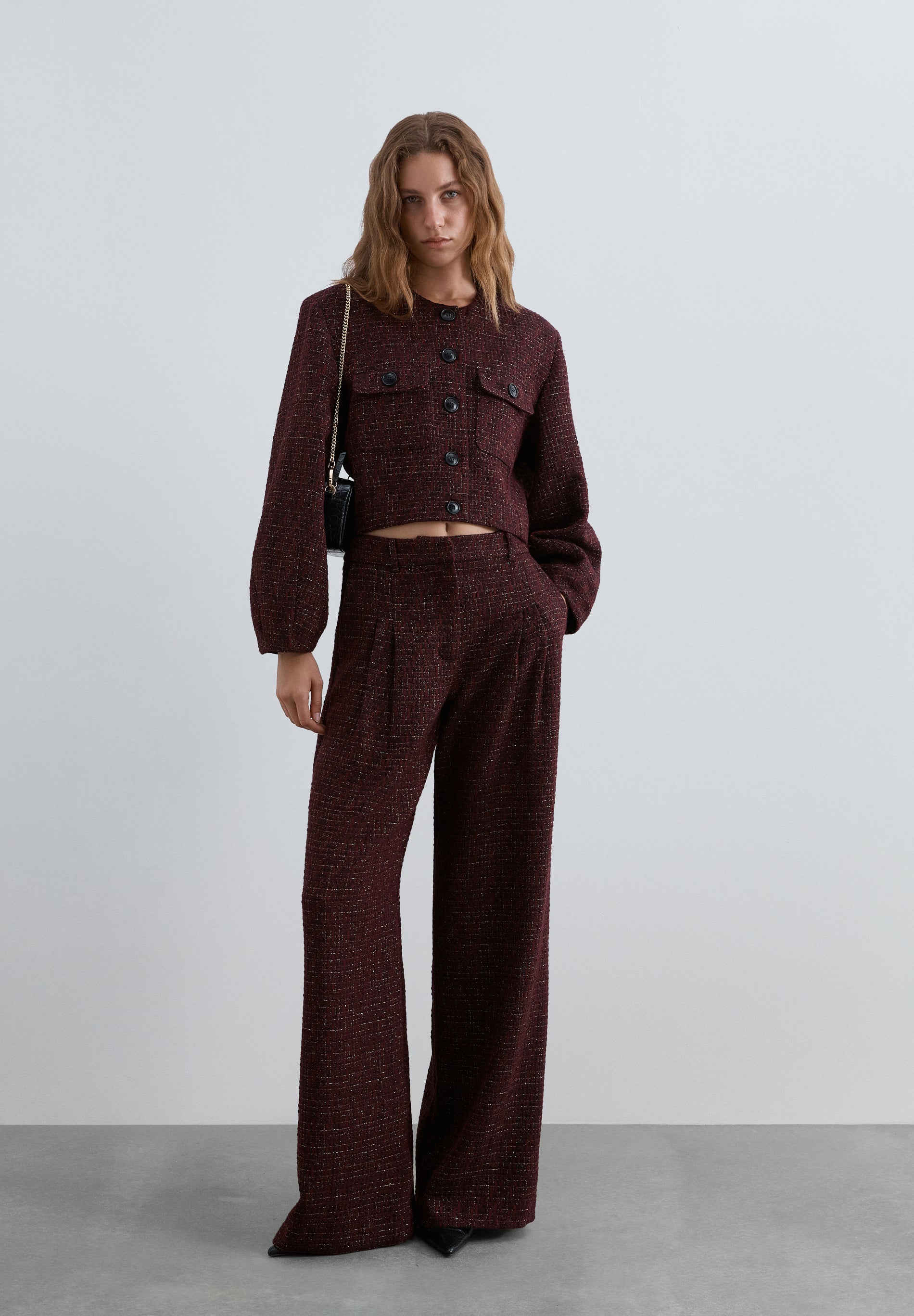 WIDE LEG TWEED TROUSERS