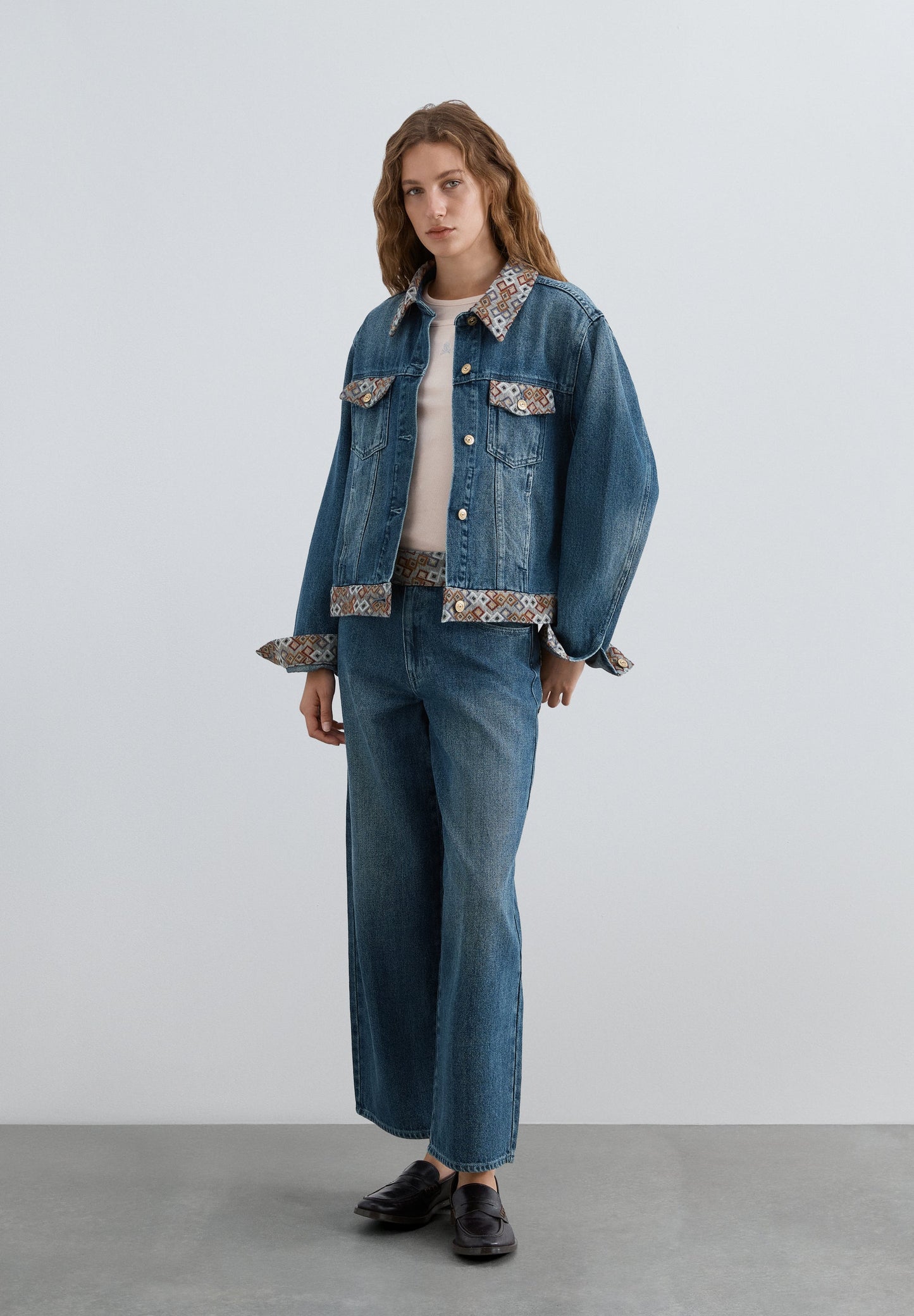 ETHNIC PRINT DENIM JACKET
