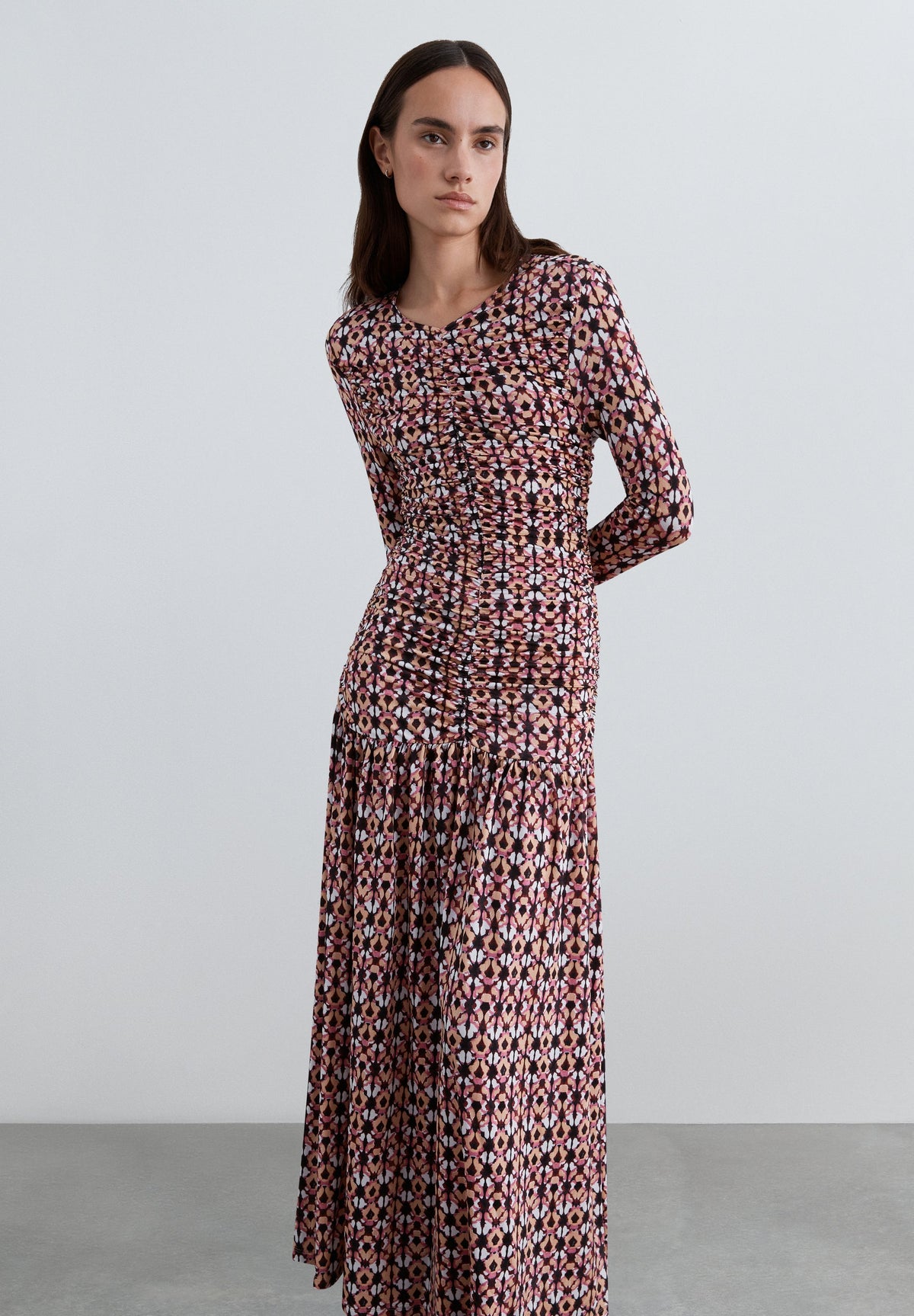 PRINTED DRAPED-BODY DRESS