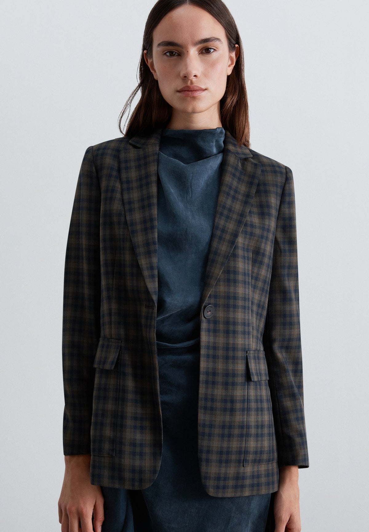 CHECK BLAZER WITH BELT