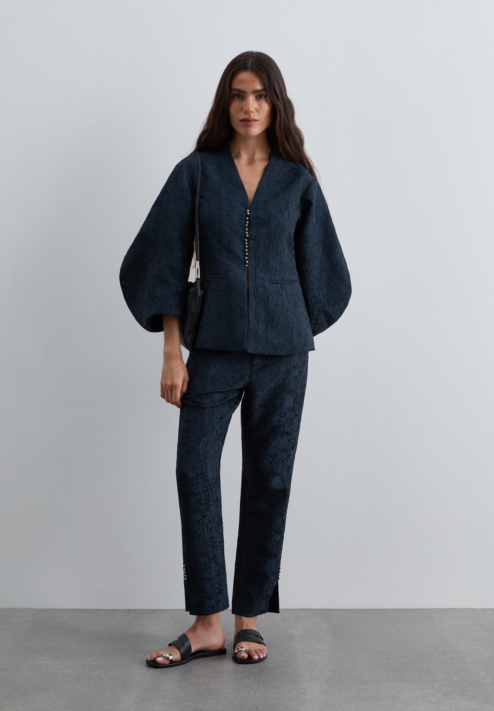 ANKLE FLARE JACQUARD TROUSERS