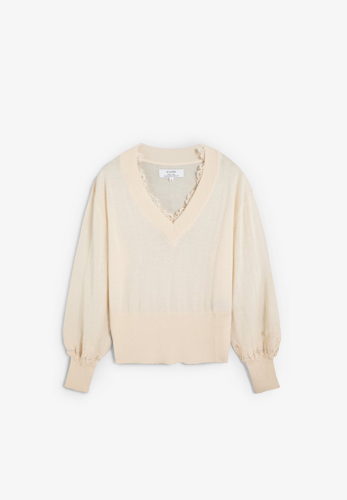 V-NECK SWEATER WITH LACE DETAIL
